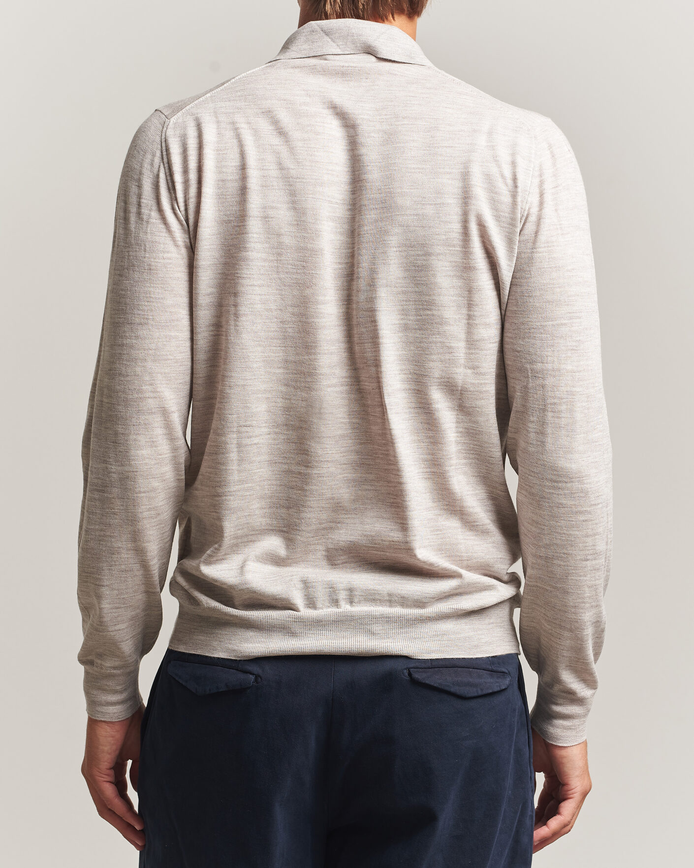 Uomini | Maglieria | Fedeli | 140s Fine Wool Long Sleeve Polo Beige Melange