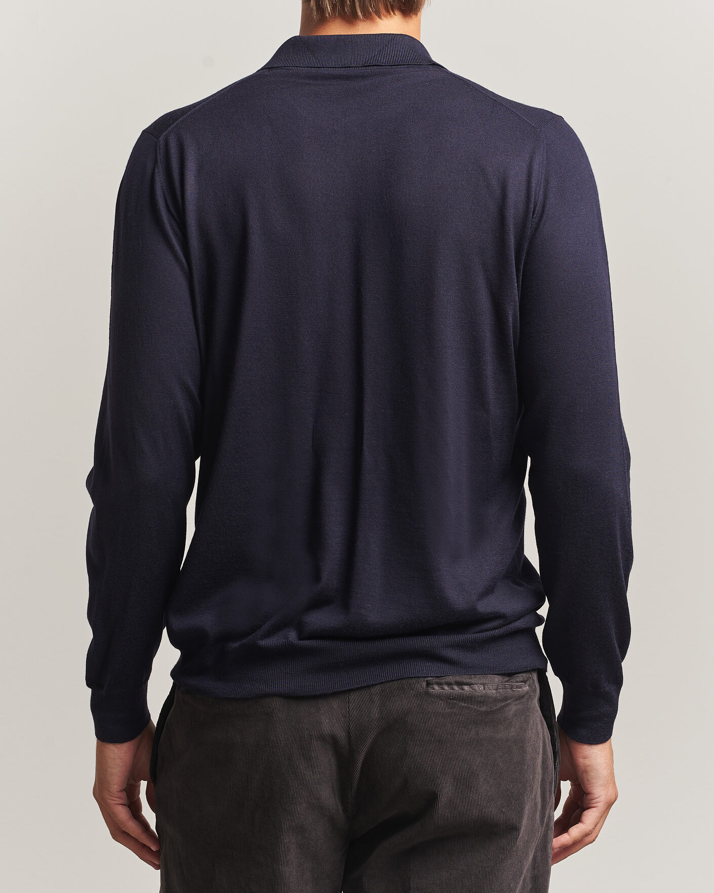 Uomini | Maglieria | Fedeli | 140s Fine Wool Long Sleeve Polo Navy