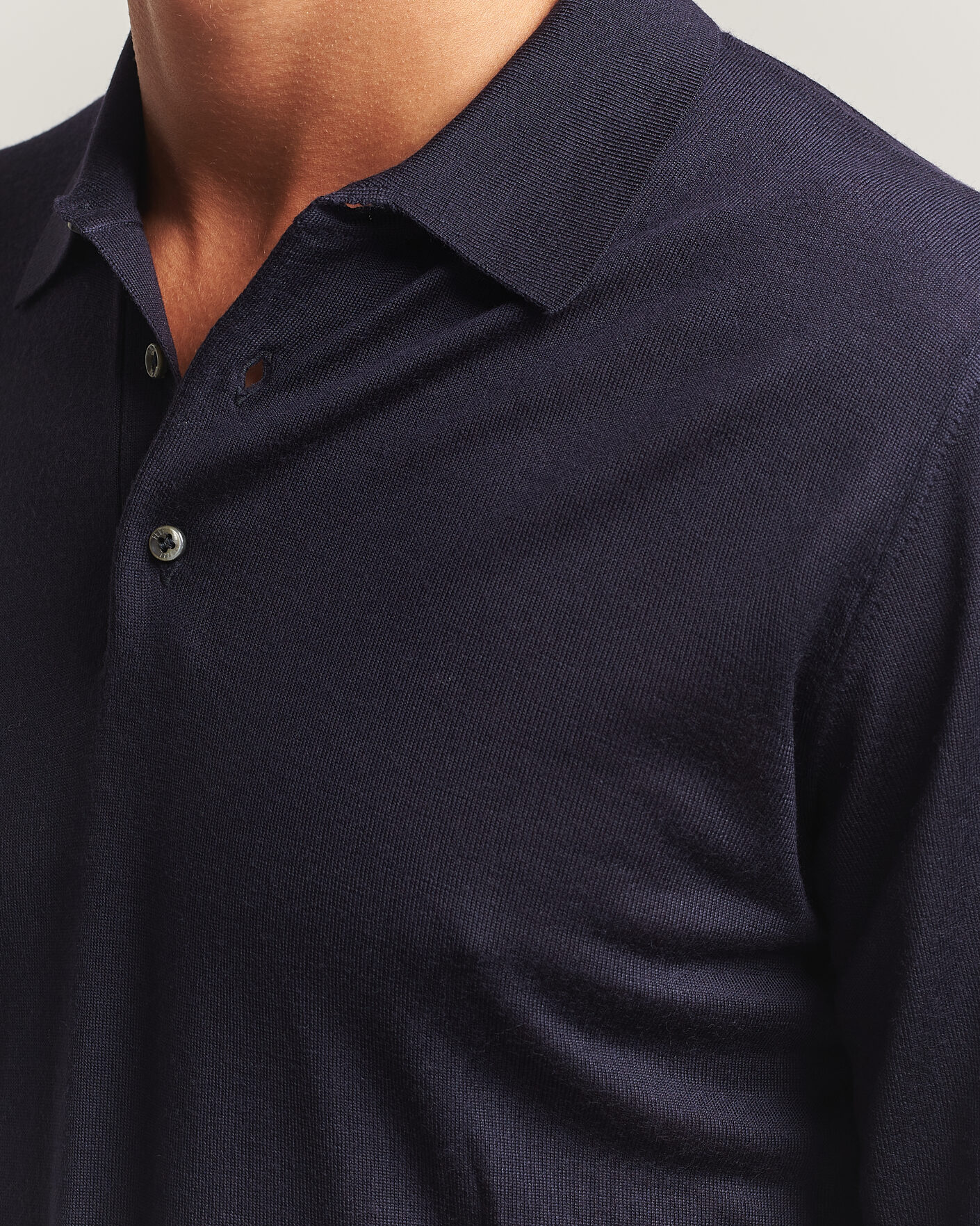 Uomini | Maglieria | Fedeli | 140s Fine Wool Long Sleeve Polo Navy