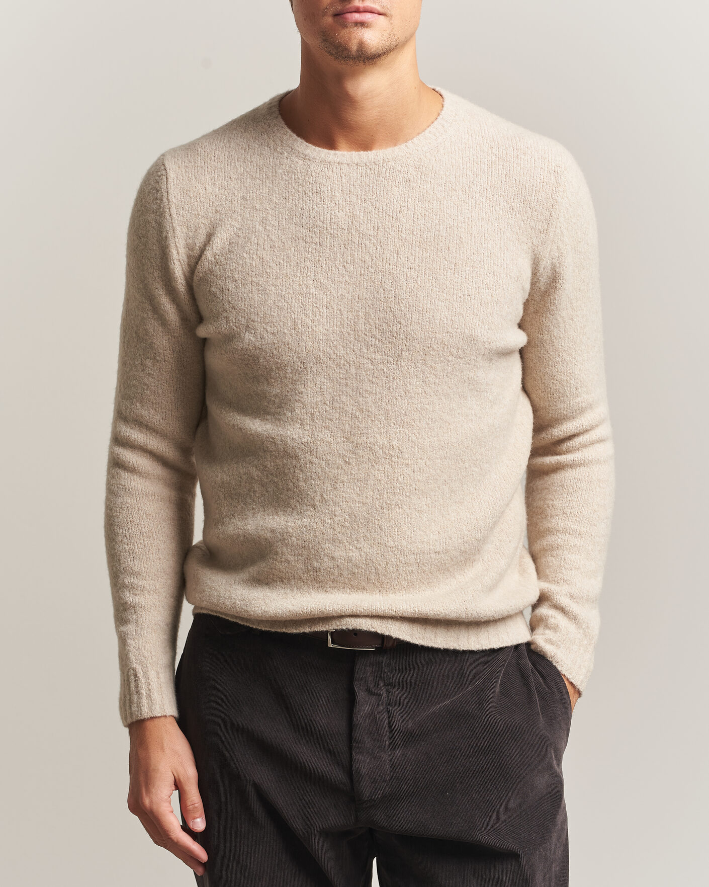 Uomini | Maglieria | Fedeli | Cashmere Blend Boucle Sweater Light Grey