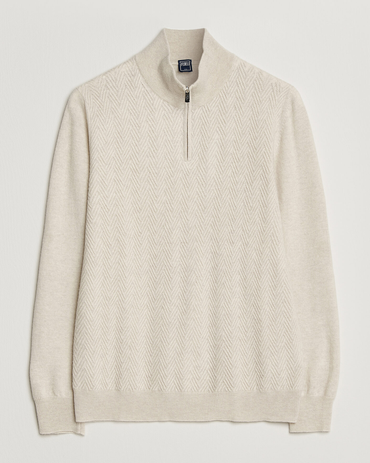 Uomini | Maglieria | Fedeli | Wool/Cashmere Chevron Half Zip Light Beige