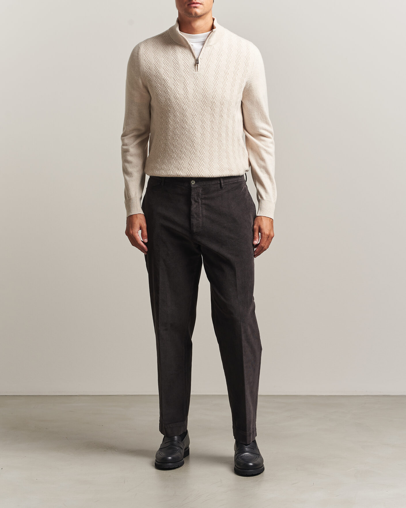 Uomini | Maglieria | Fedeli | Wool/Cashmere Chevron Half Zip Light Beige