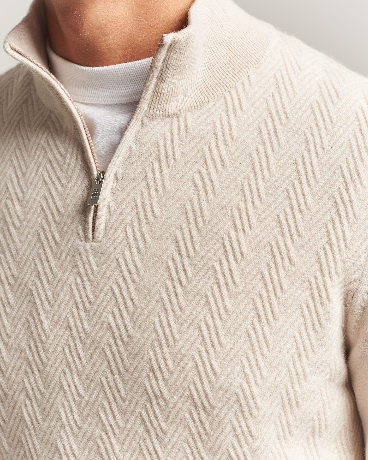 Uomini | Maglieria | Fedeli | Wool/Cashmere Chevron Half Zip Light Beige
