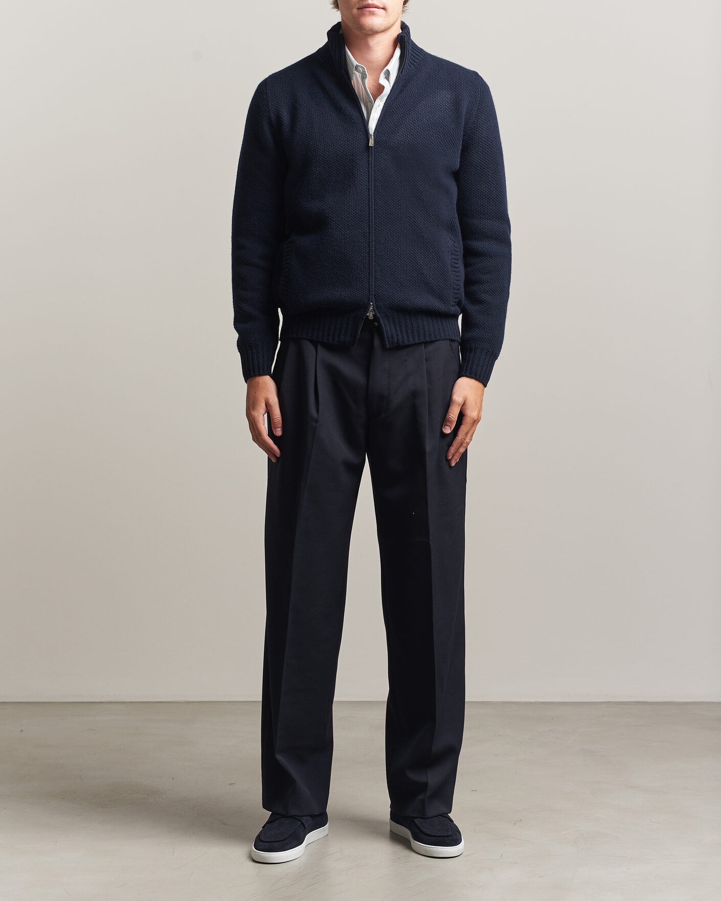 Uomini | Maglieria | Fedeli | Wool/Cashmere Honeycomb Full Zip Navy