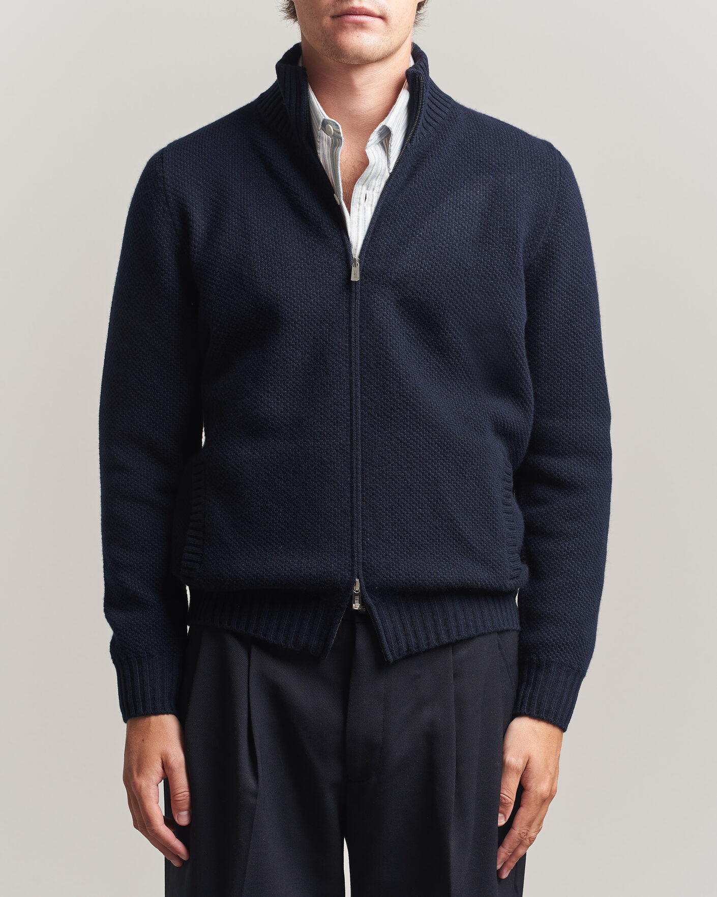 Uomini | Maglieria | Fedeli | Wool/Cashmere Honeycomb Full Zip Navy