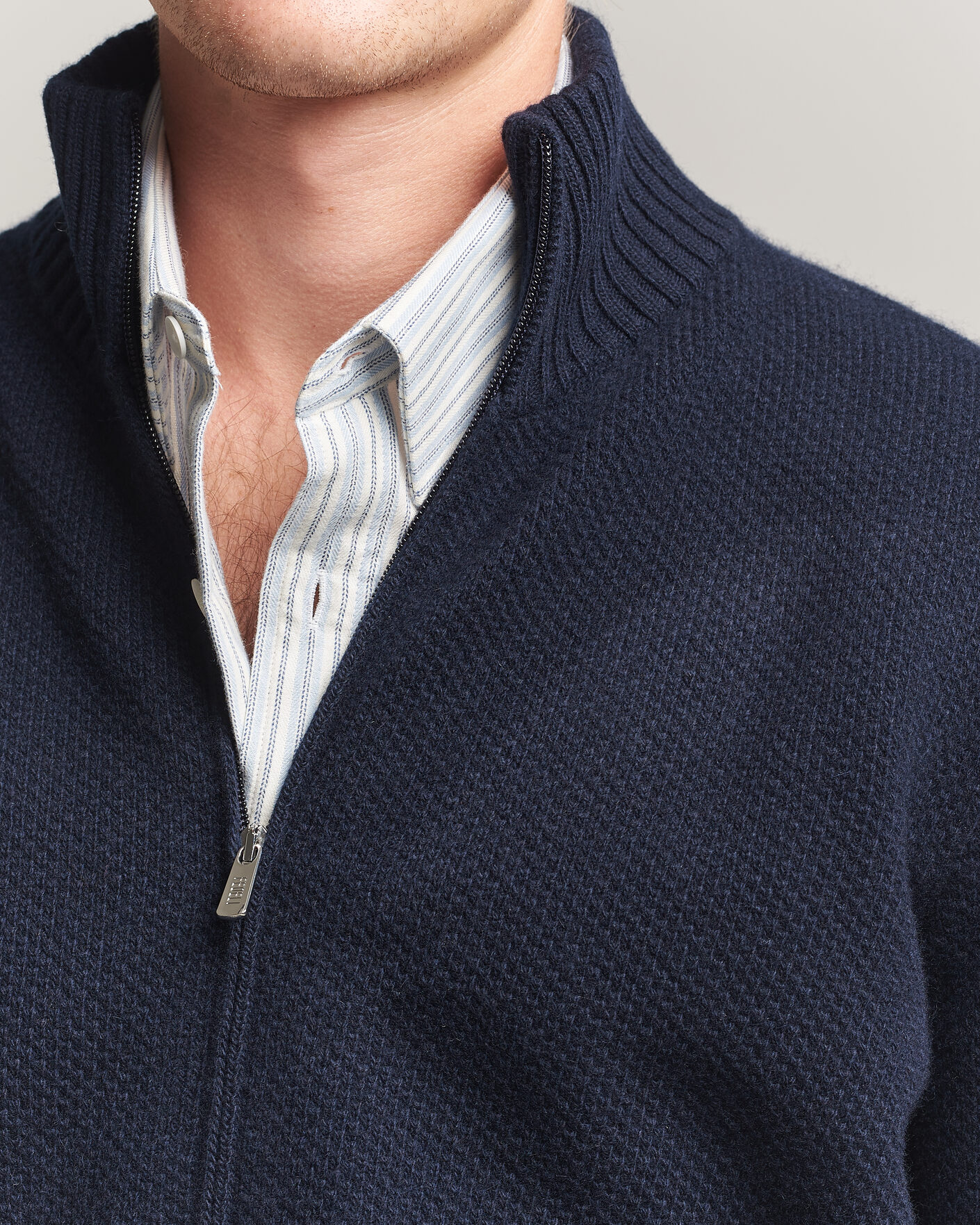 Uomini | Maglieria | Fedeli | Wool/Cashmere Honeycomb Full Zip Navy