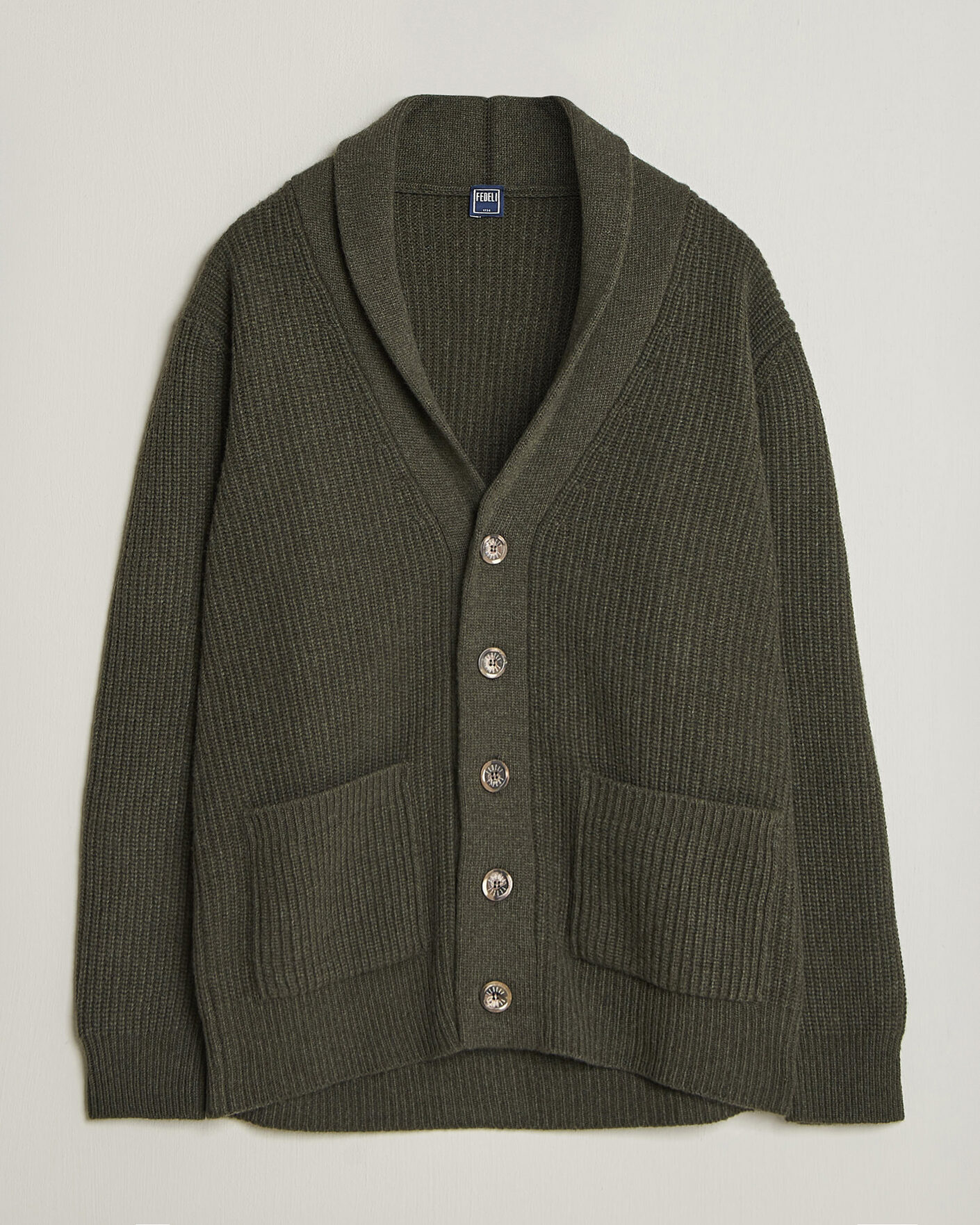 Uomini | Maglieria | Fedeli | Wool/Cashmere Shawl Cardigan Forest Green