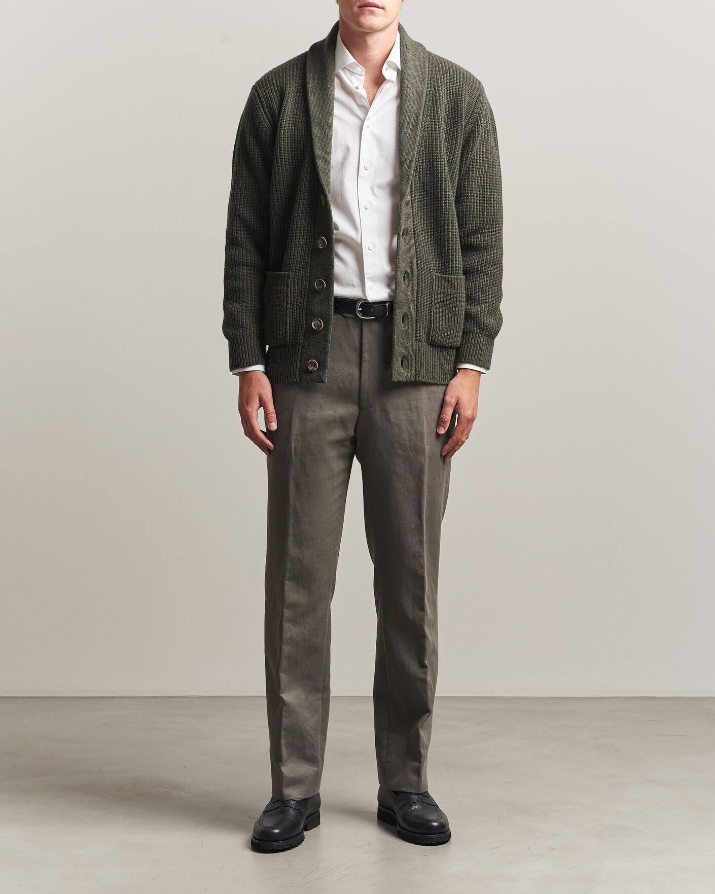 Uomini | Maglieria | Fedeli | Wool/Cashmere Shawl Cardigan Forest Green