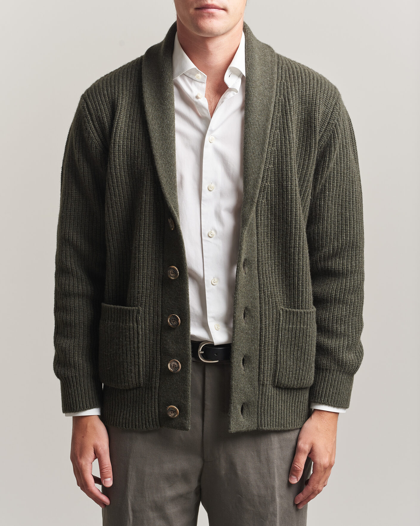 Uomini | Maglieria | Fedeli | Wool/Cashmere Shawl Cardigan Forest Green
