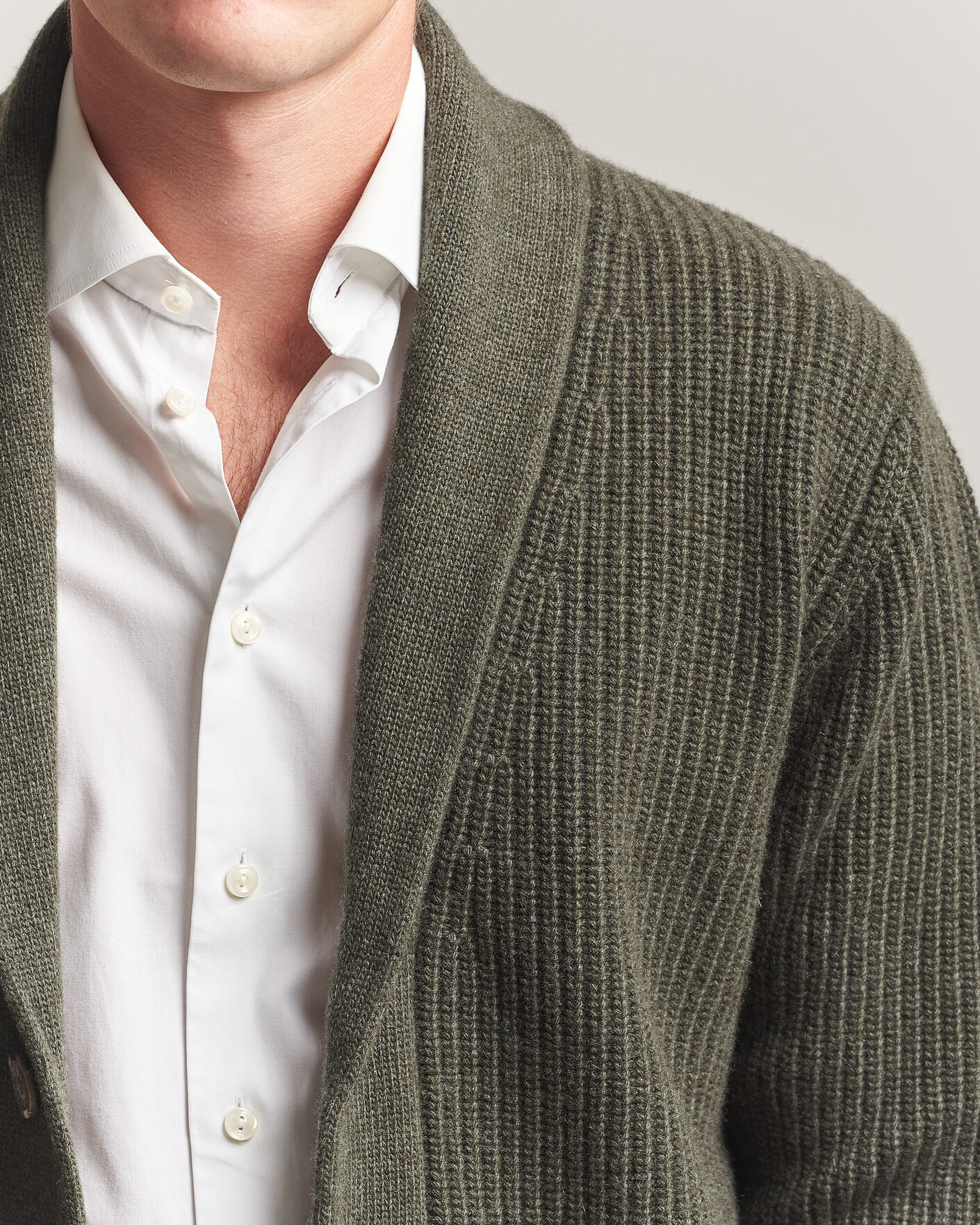 Uomini | Maglieria | Fedeli | Wool/Cashmere Shawl Cardigan Forest Green