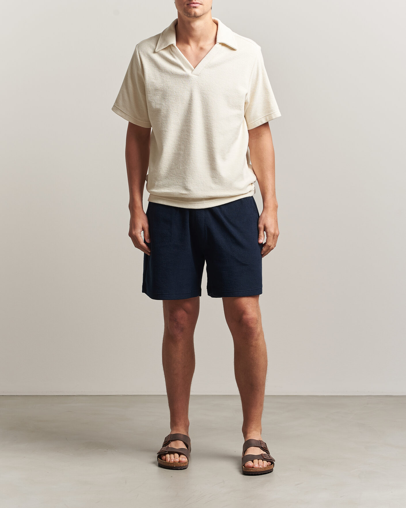 Uomini | Polo | OAS | Serif Regular Fit Terry Open Collar Polo Ecru