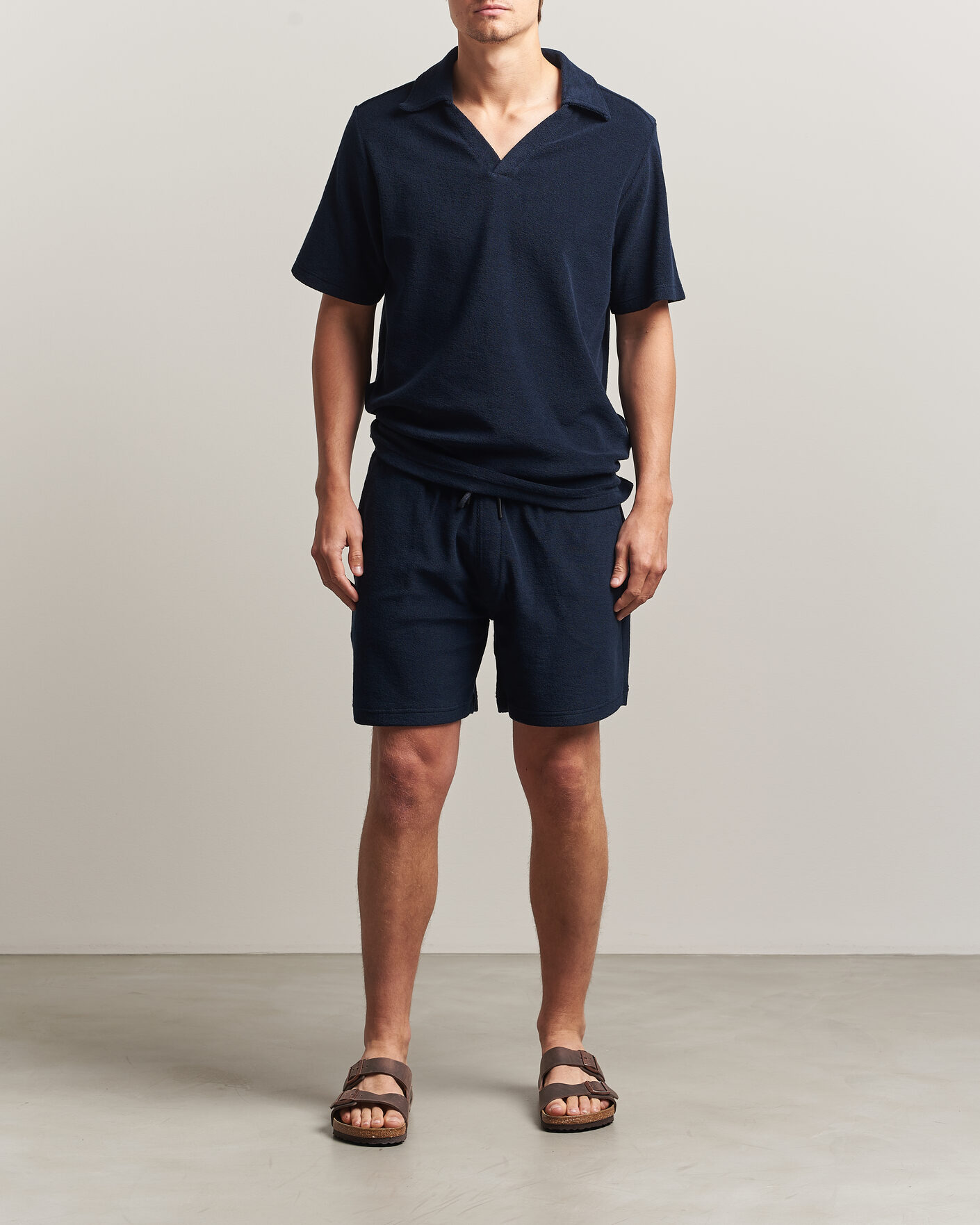 Uomini | Polo | OAS | Serif Regular Fit Terry Open Collar Polo Dark Blue