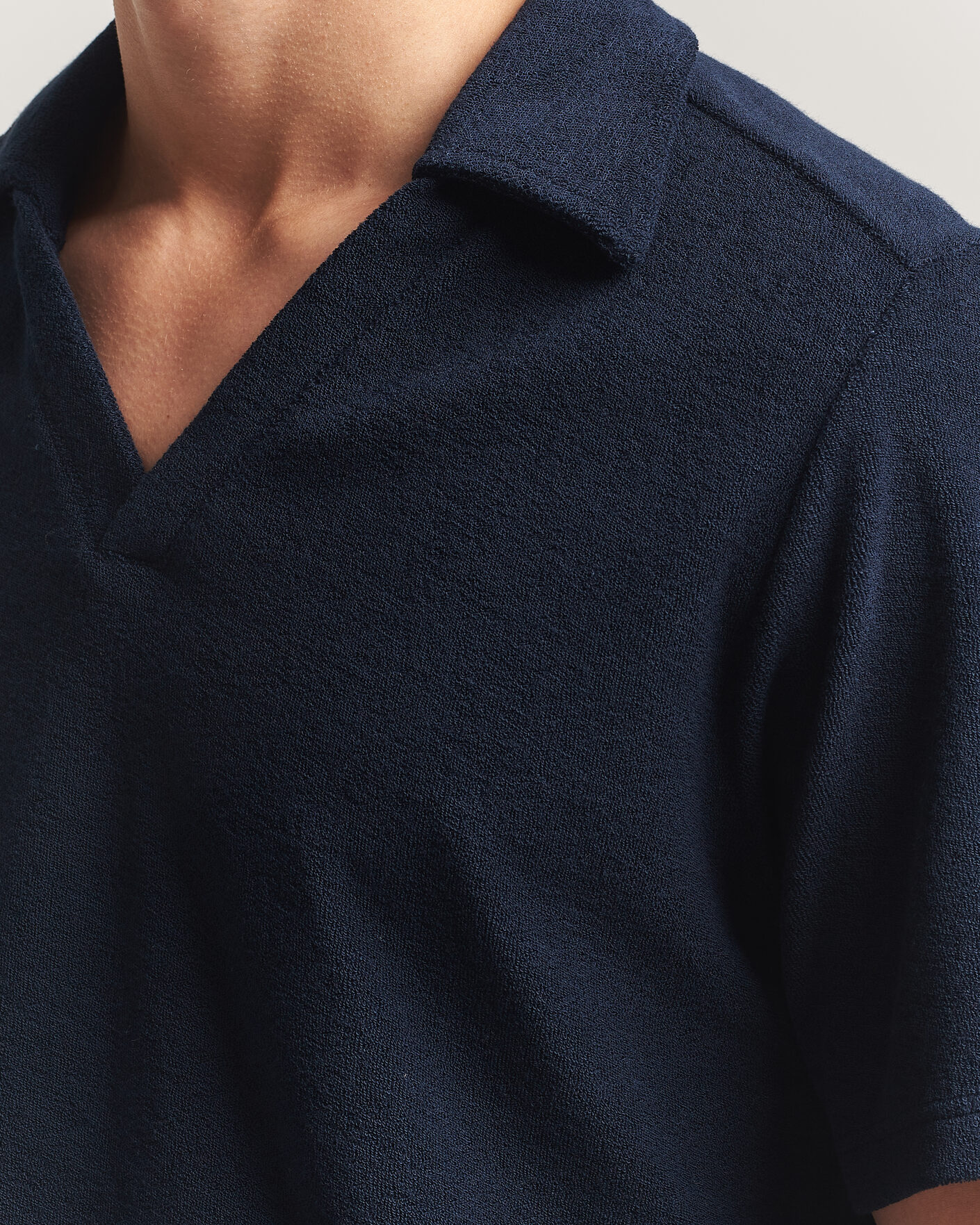 Uomini | Polo | OAS | Serif Regular Fit Terry Open Collar Polo Dark Blue