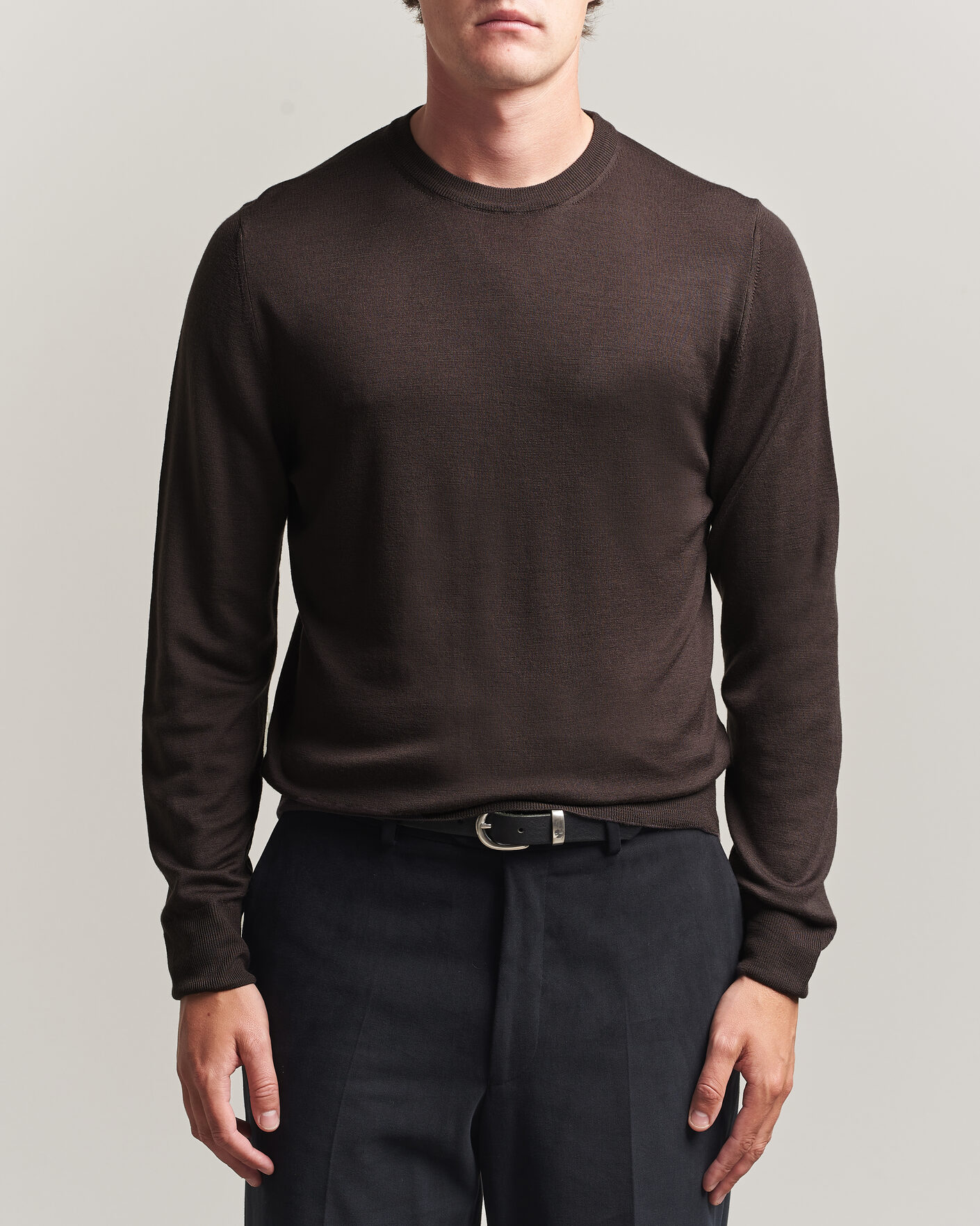Uomini | Maglieria | Canali | Merino Wool Crew Neck Dark Brown