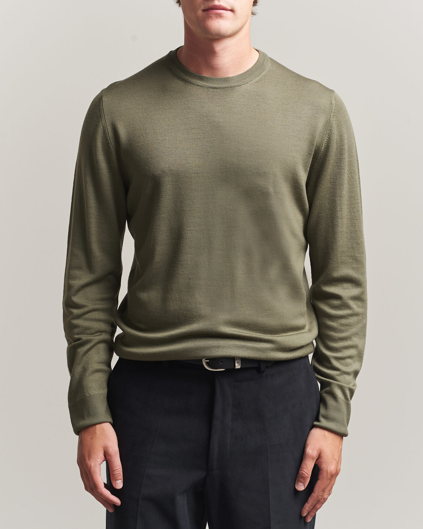 Uomini | Maglieria | Canali | Merino Wool Crew Neck Olive