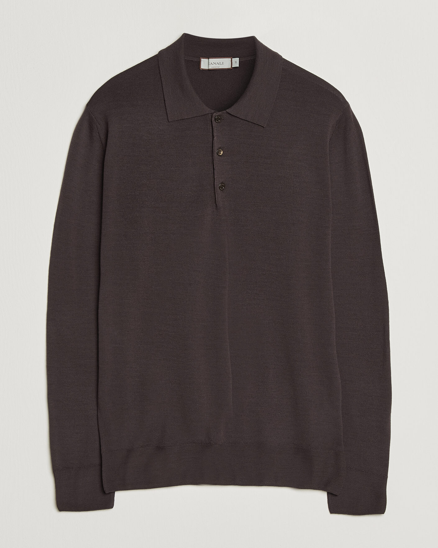 Uomini | Maglieria | Canali | Merino Wool Long Sleeve Polo Dark Brown