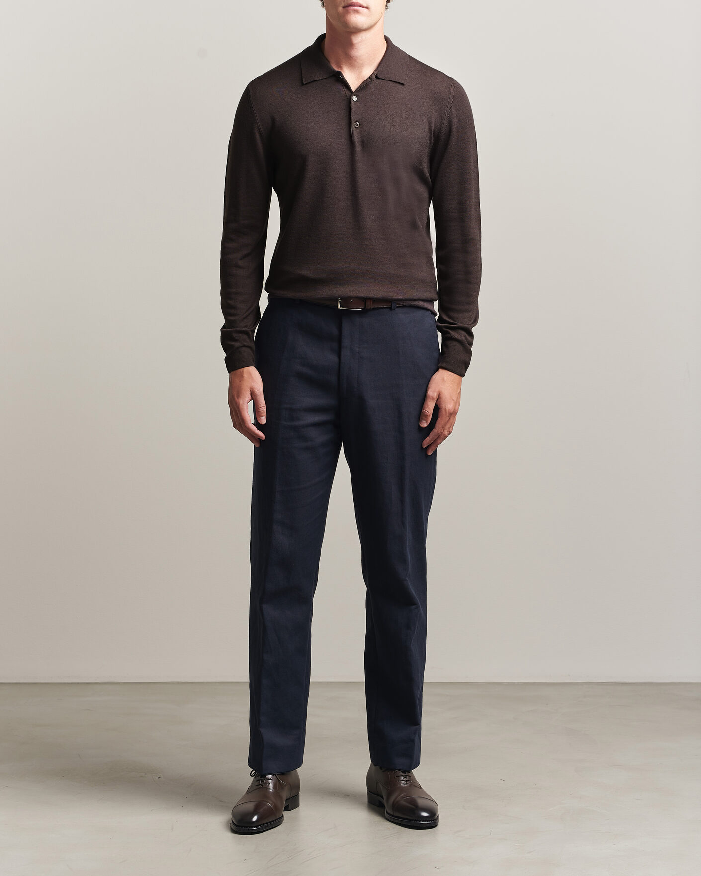 Uomini | Maglieria | Canali | Merino Wool Long Sleeve Polo Dark Brown