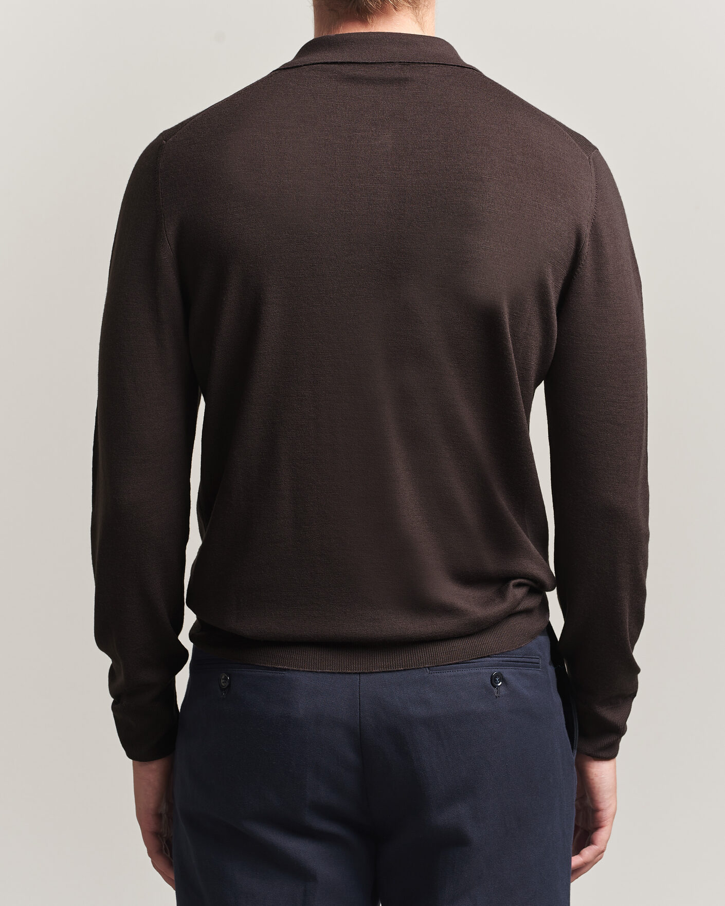 Uomini | Maglieria | Canali | Merino Wool Long Sleeve Polo Dark Brown
