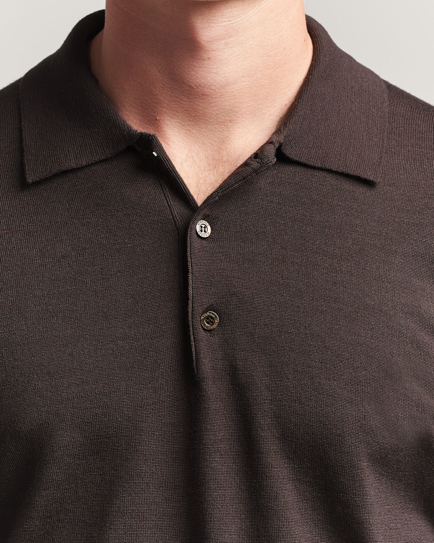 Uomini | Maglieria | Canali | Merino Wool Long Sleeve Polo Dark Brown