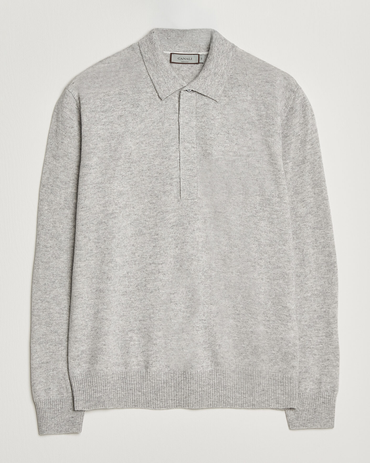 Uomini | Maglieria | Canali | Wool/Cashmere Long Sleeve Polo Light Grey
