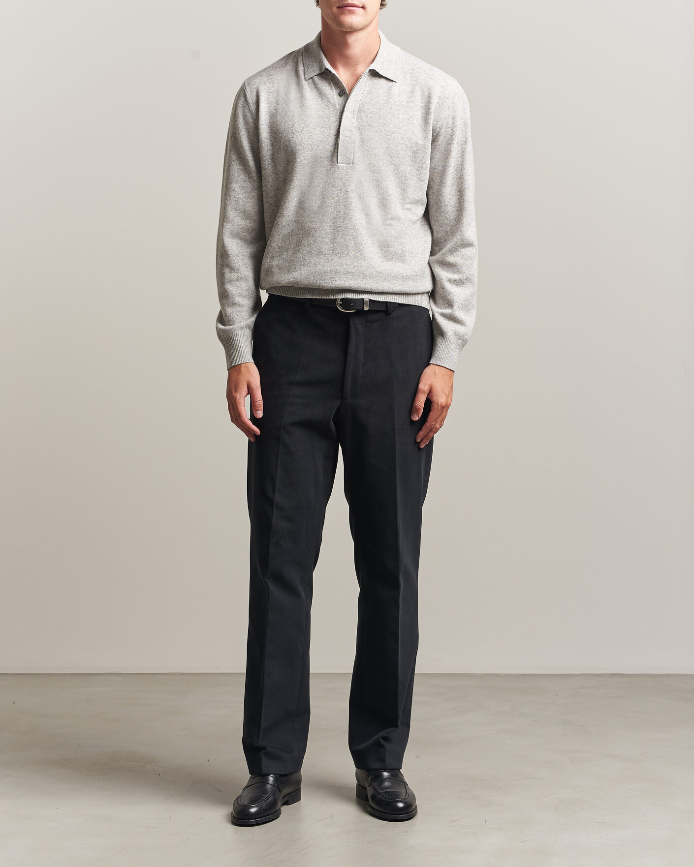 Uomini | Maglieria | Canali | Wool/Cashmere Long Sleeve Polo Light Grey