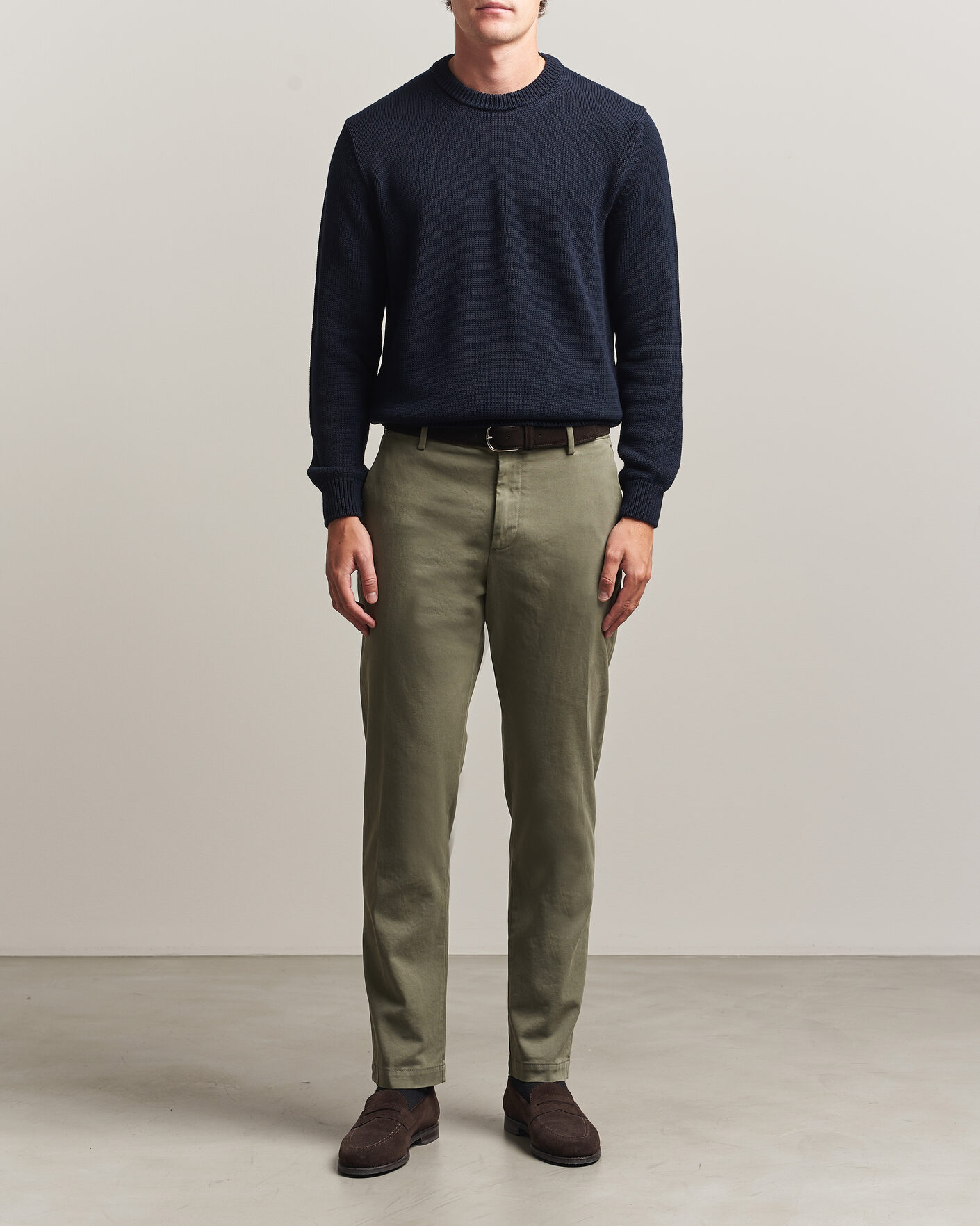 Uomini | Pantaloni | Canali | Cotton Twill Chinos Olive