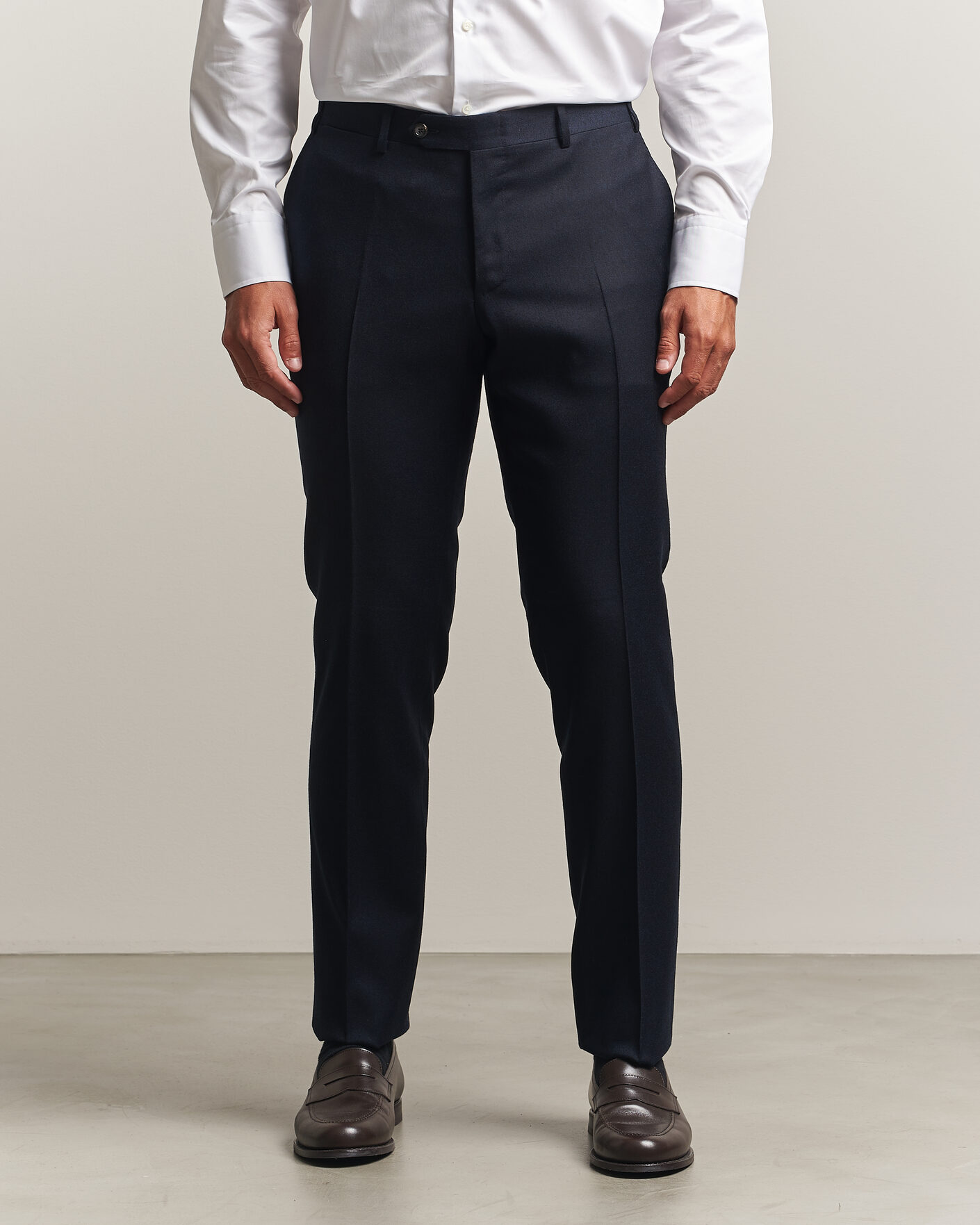 Uomini | Pantaloni | Canali | Slim Fit Flannel Trousers Navy