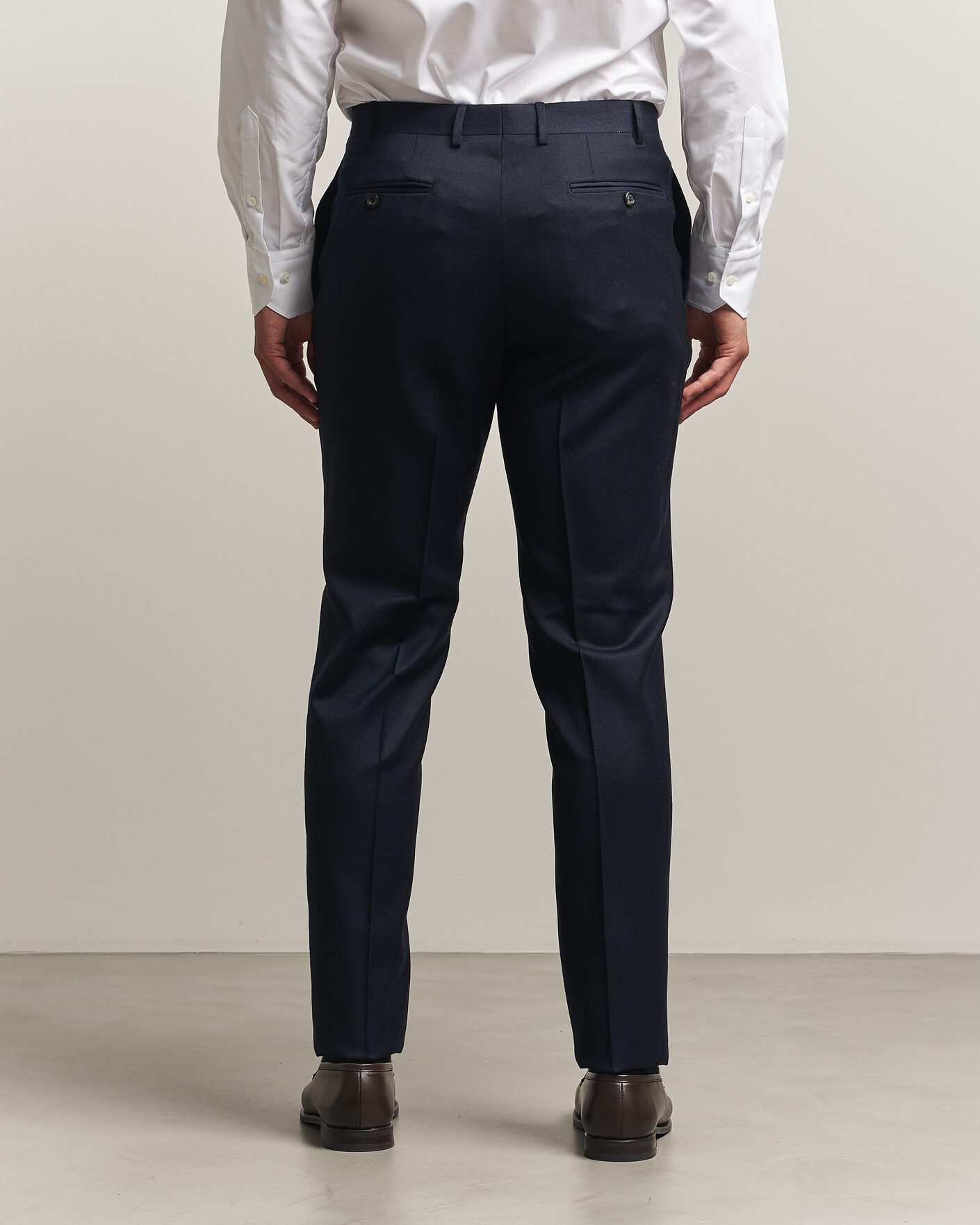 Uomini | Pantaloni | Canali | Slim Fit Flannel Trousers Navy