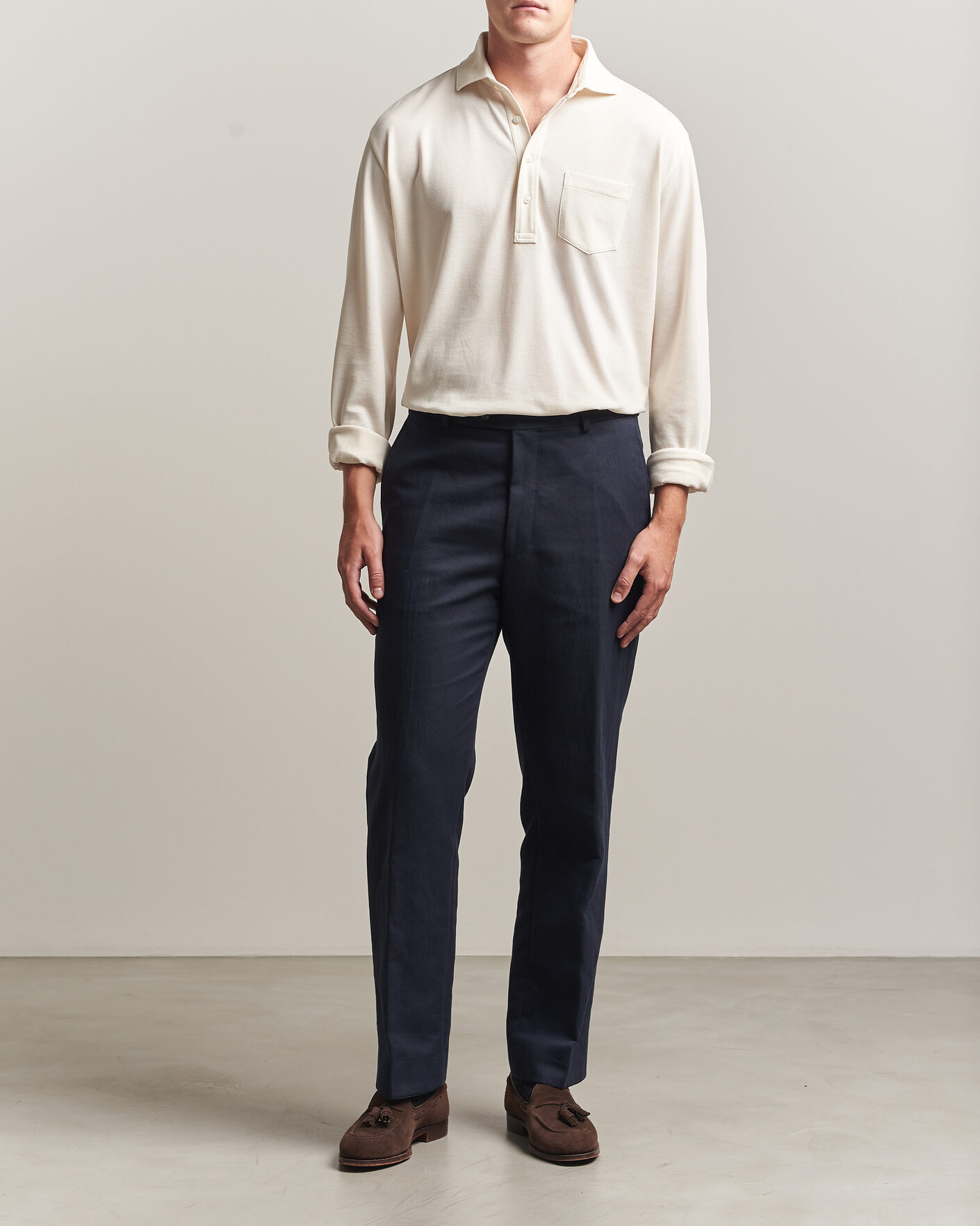 Uomini | Polo | Ralph Lauren Purple Label | Long Sleeve Washed Polo Classic Cream