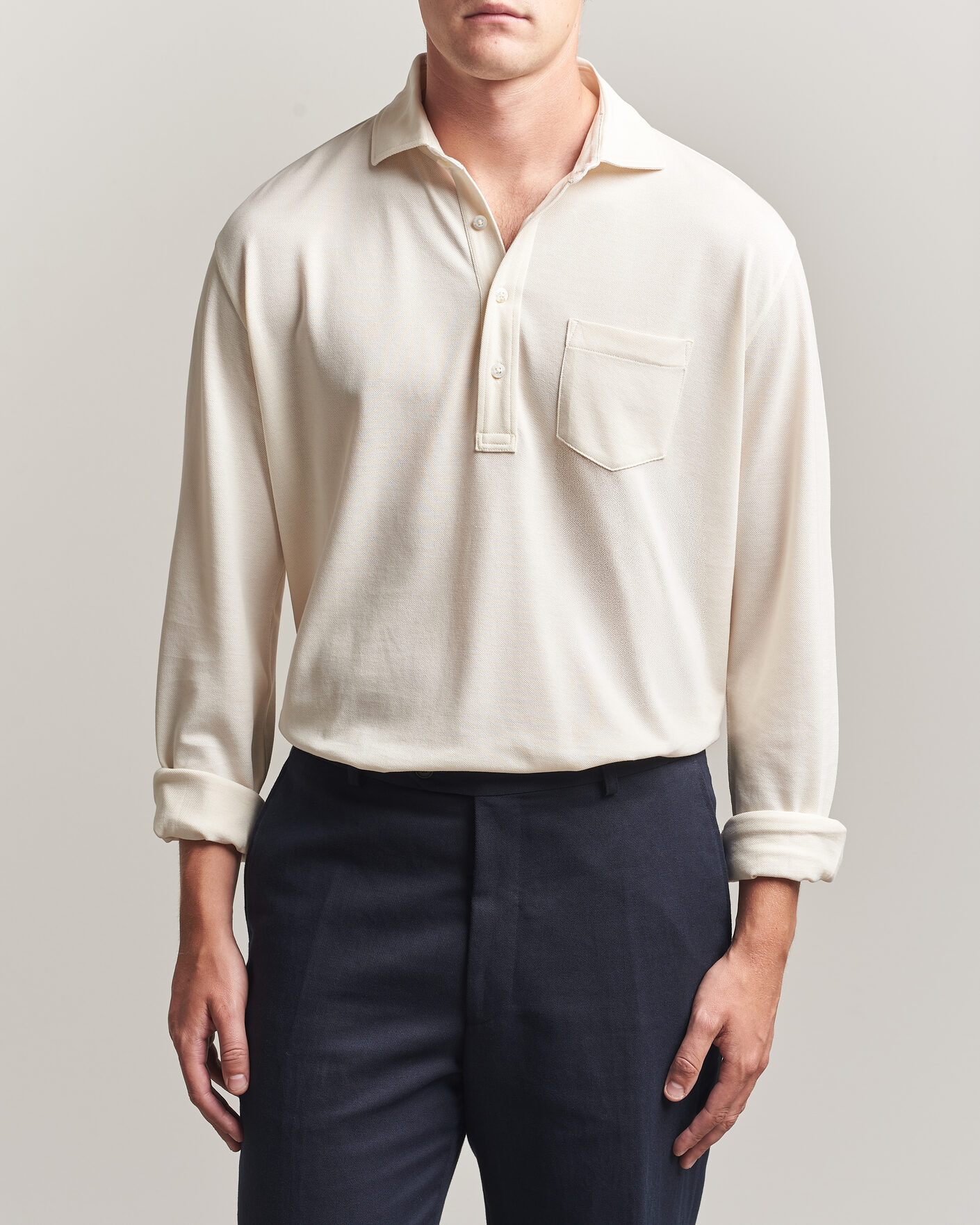 Uomini | Polo | Ralph Lauren Purple Label | Long Sleeve Washed Polo Classic Cream