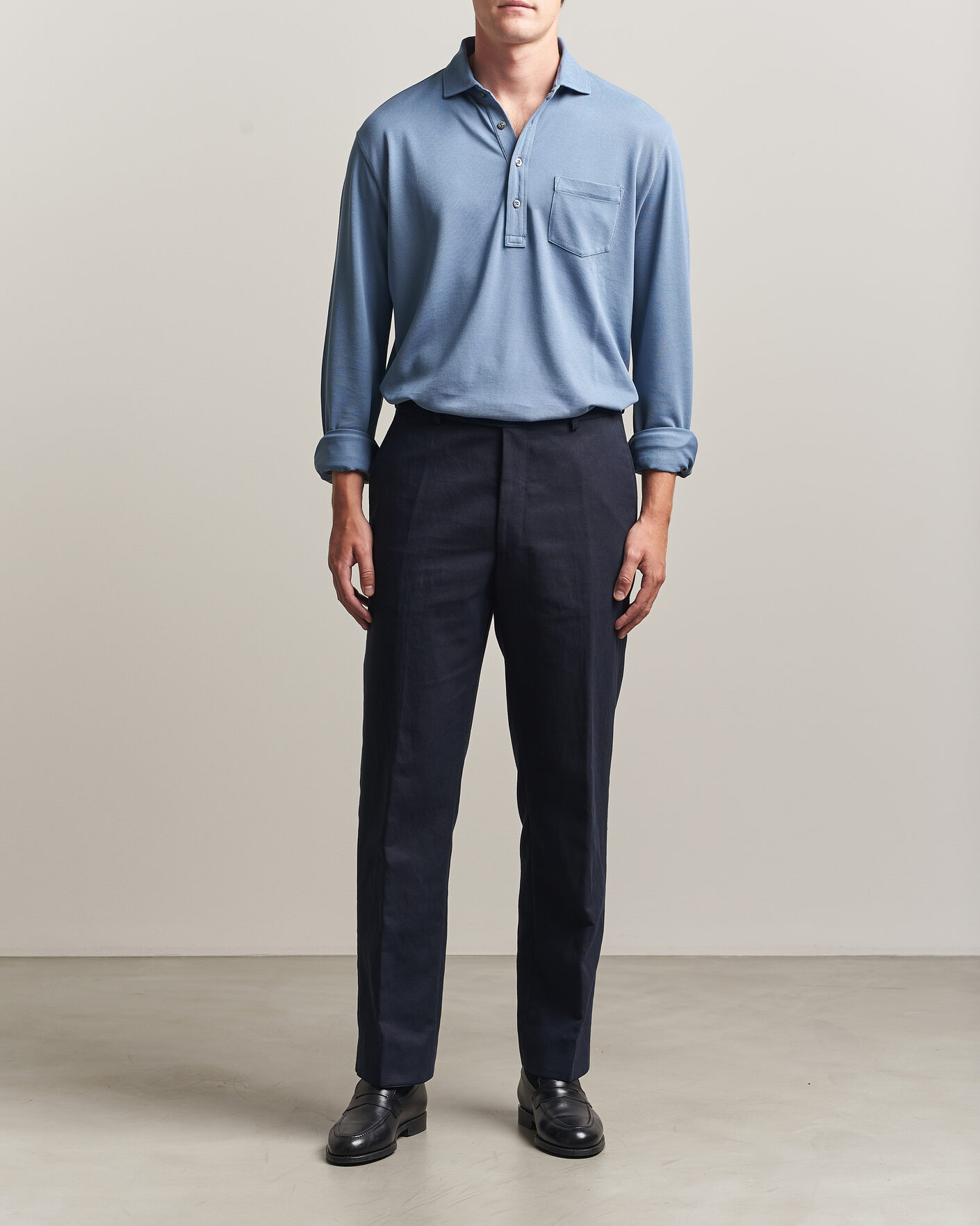 Uomini | Polo | Ralph Lauren Purple Label | Long Sleeve Washed Polo Blue Horizon