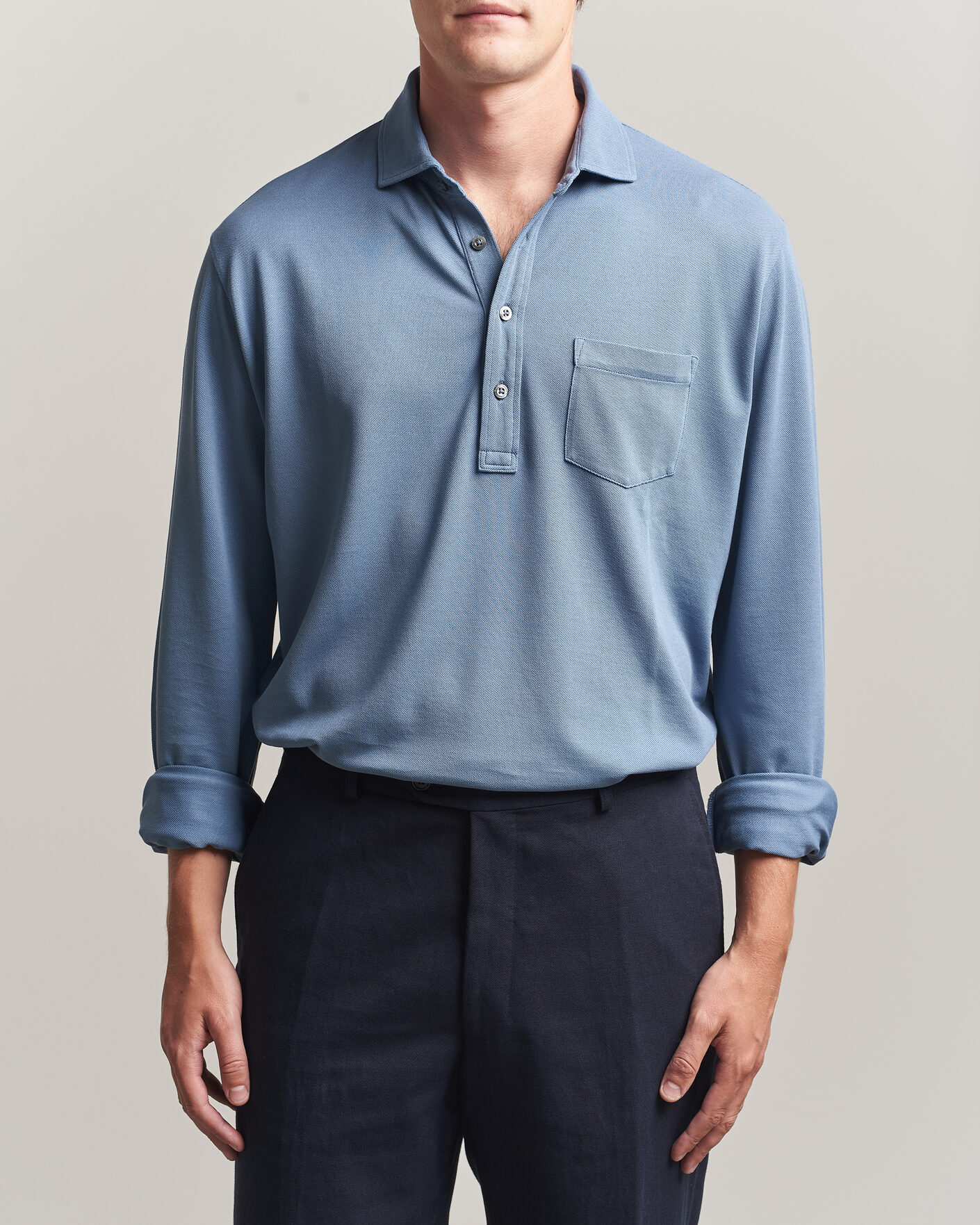 Uomini | Polo | Ralph Lauren Purple Label | Long Sleeve Washed Polo Blue Horizon