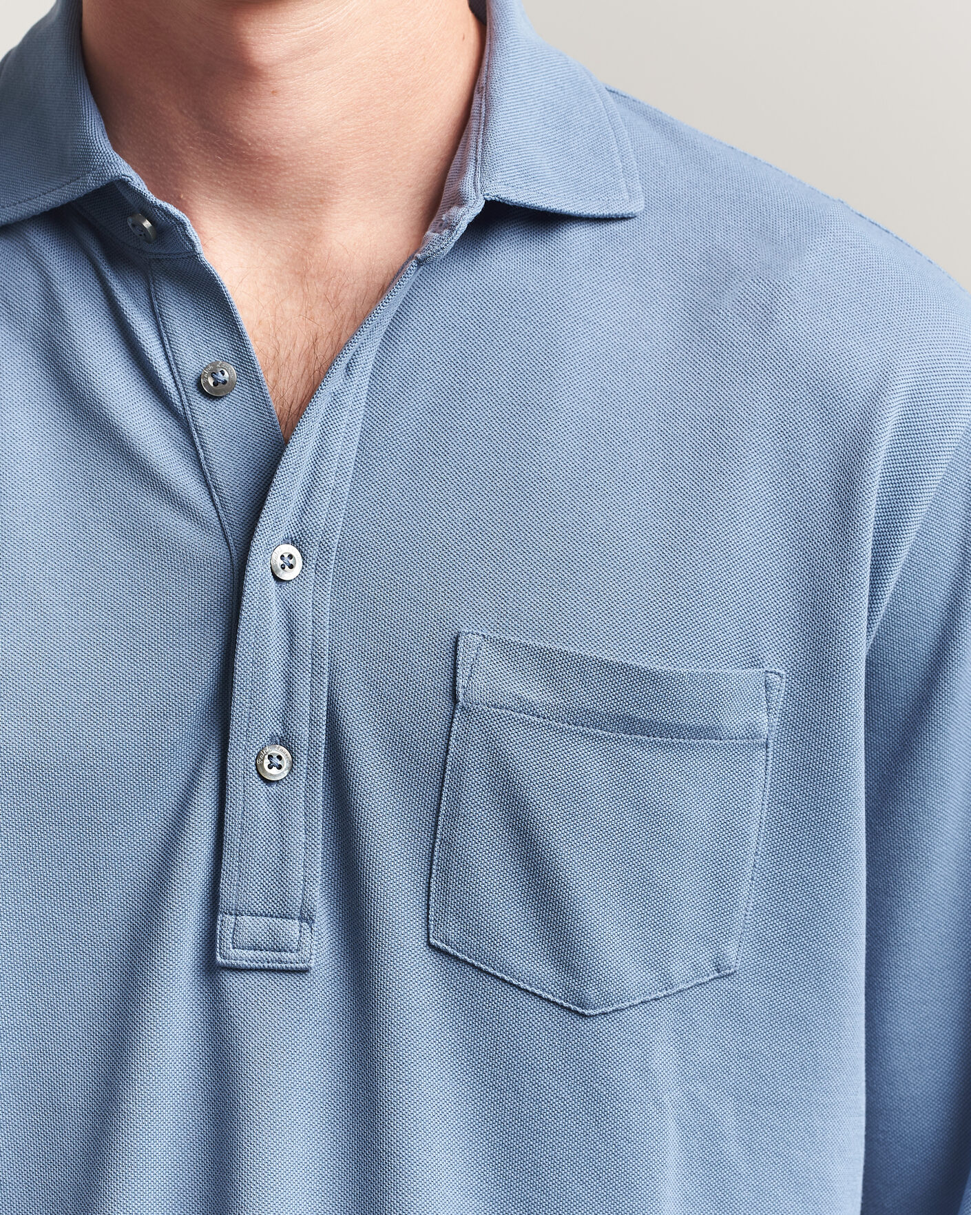 Uomini | Polo | Ralph Lauren Purple Label | Long Sleeve Washed Polo Blue Horizon