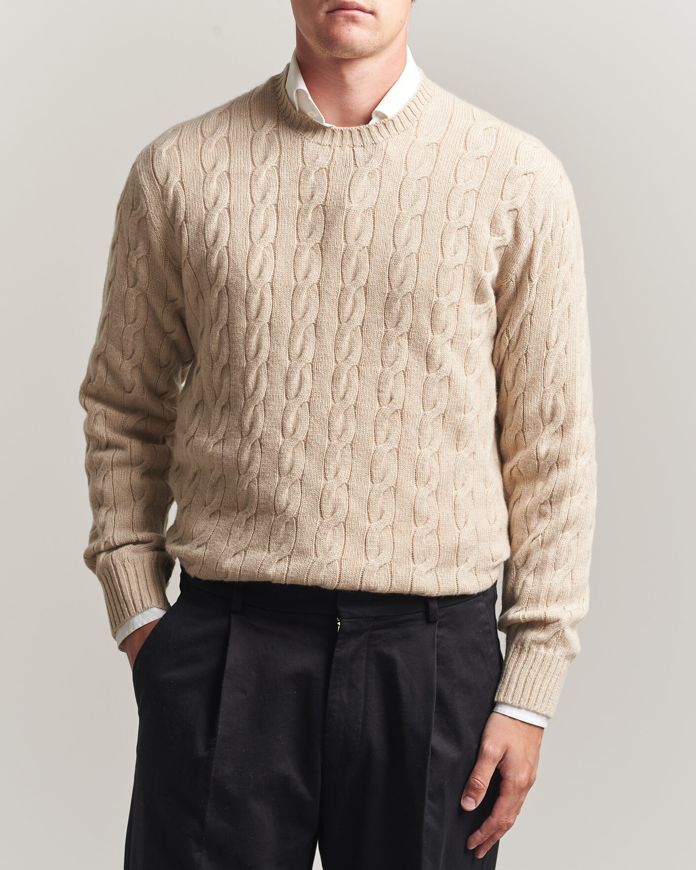 Uomini | Maglieria | Ralph Lauren Purple Label | Cashmere Cable Sweater Beige Melange