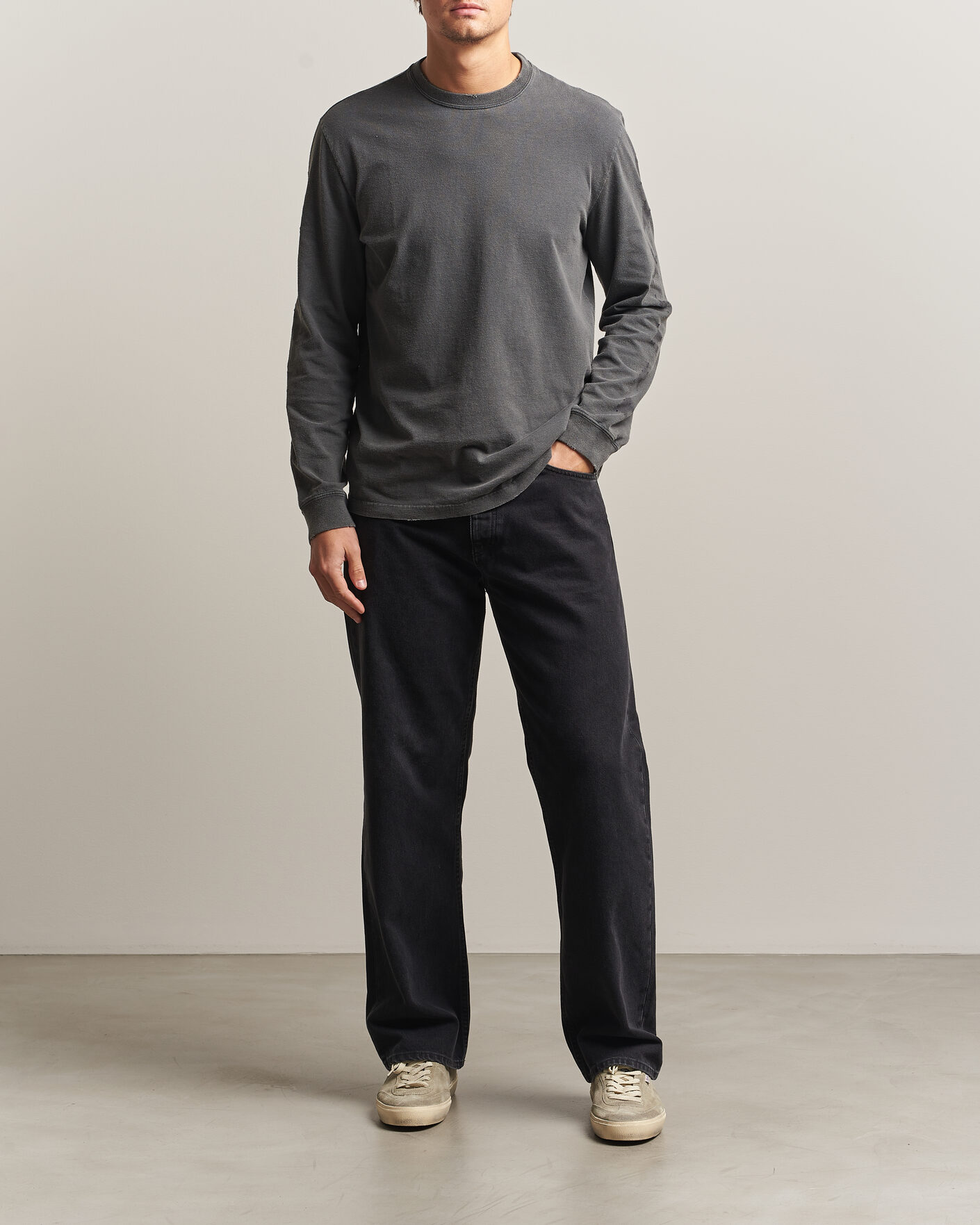 Uomini | Maglieria | Golden Goose | Long Sleeve Garment Dyed T-Shirt Anthracite