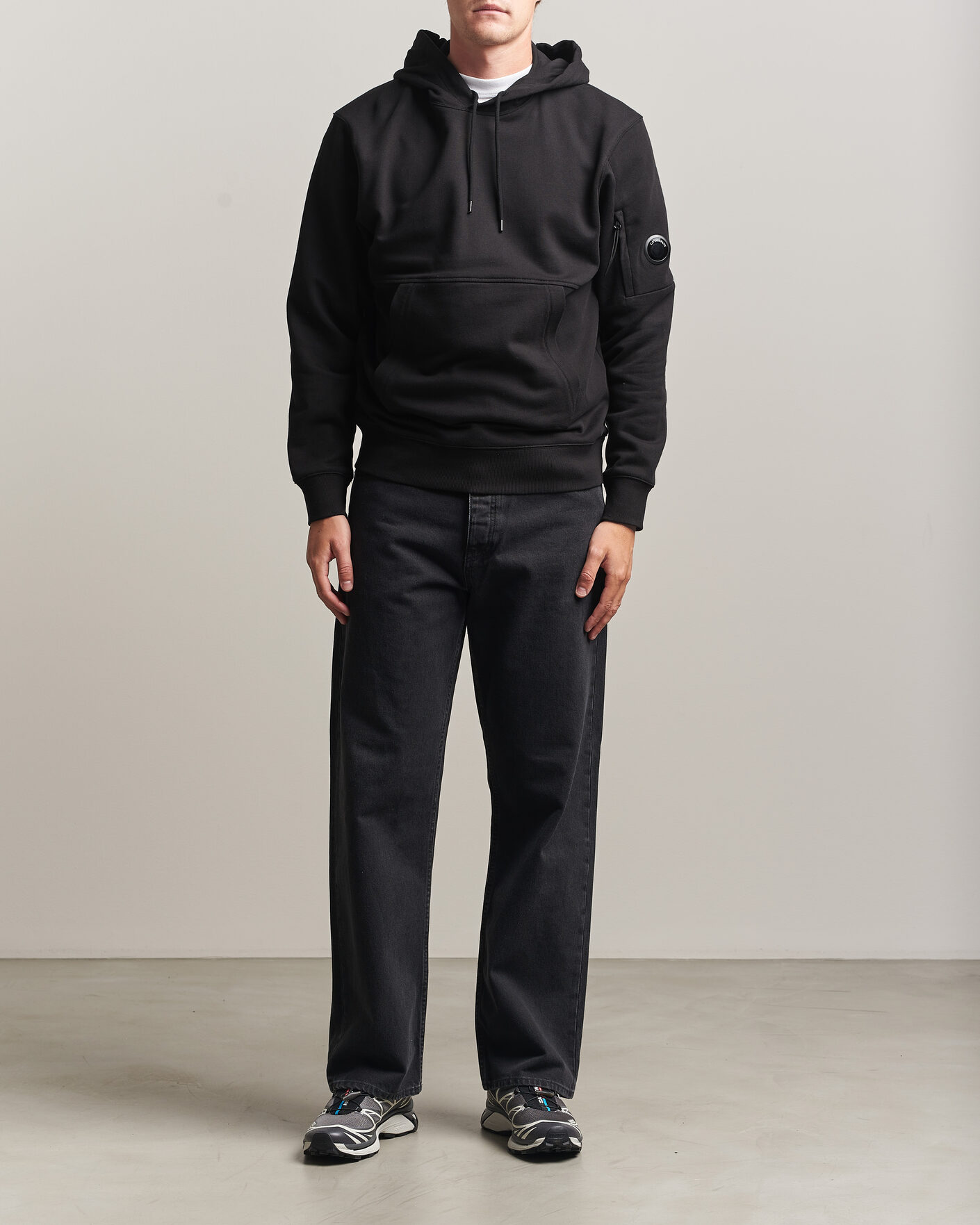 Uomini | Maglieria | C.P. Company | Diagonal Raised Fleece Lens Hood Black