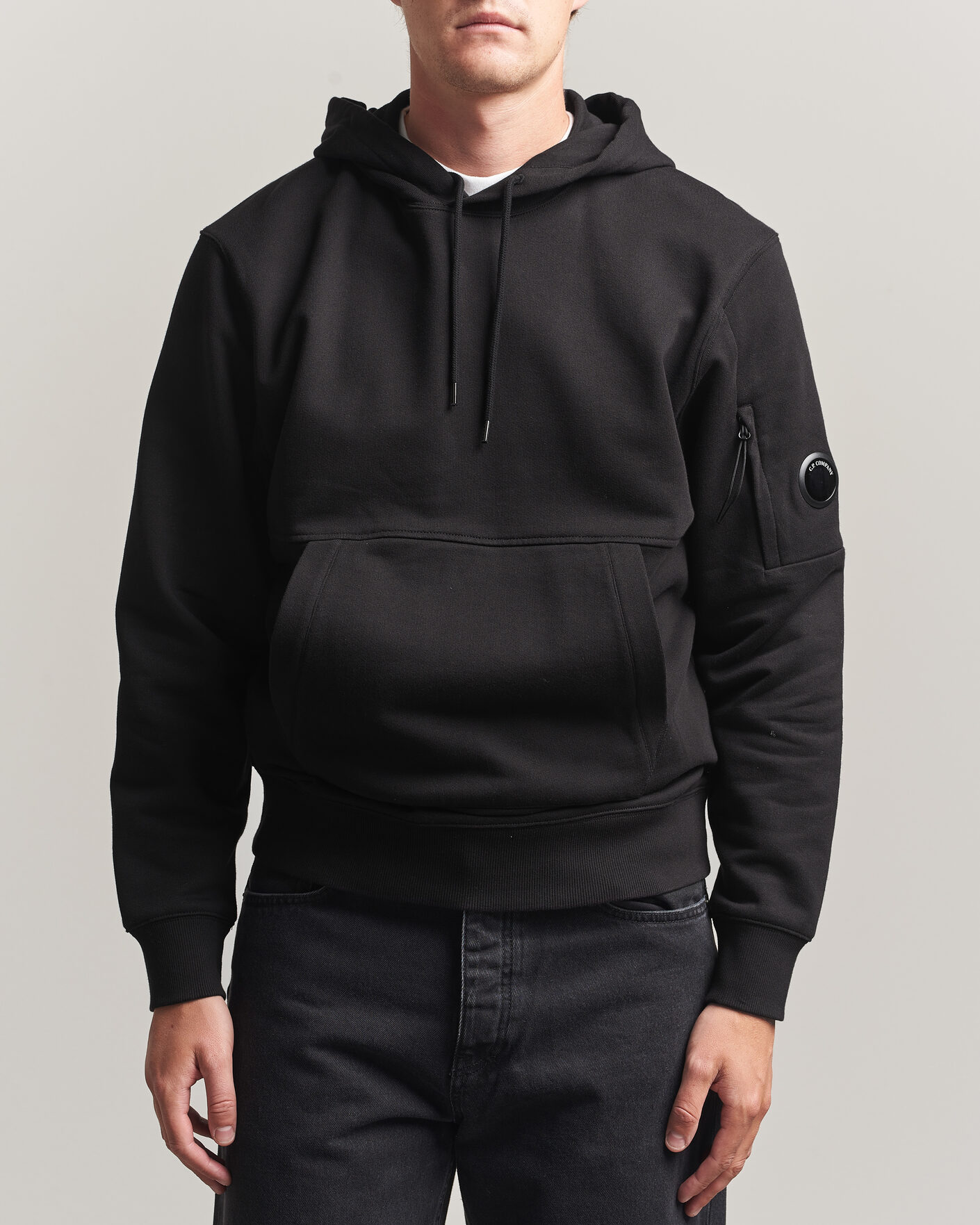 Uomini | Maglieria | C.P. Company | Diagonal Raised Fleece Lens Hood Black