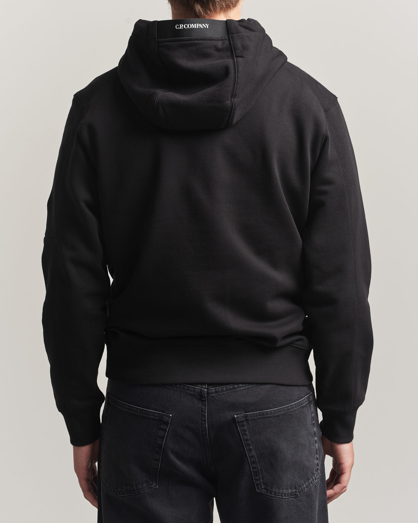 Uomini | Maglieria | C.P. Company | Diagonal Raised Fleece Lens Hood Black