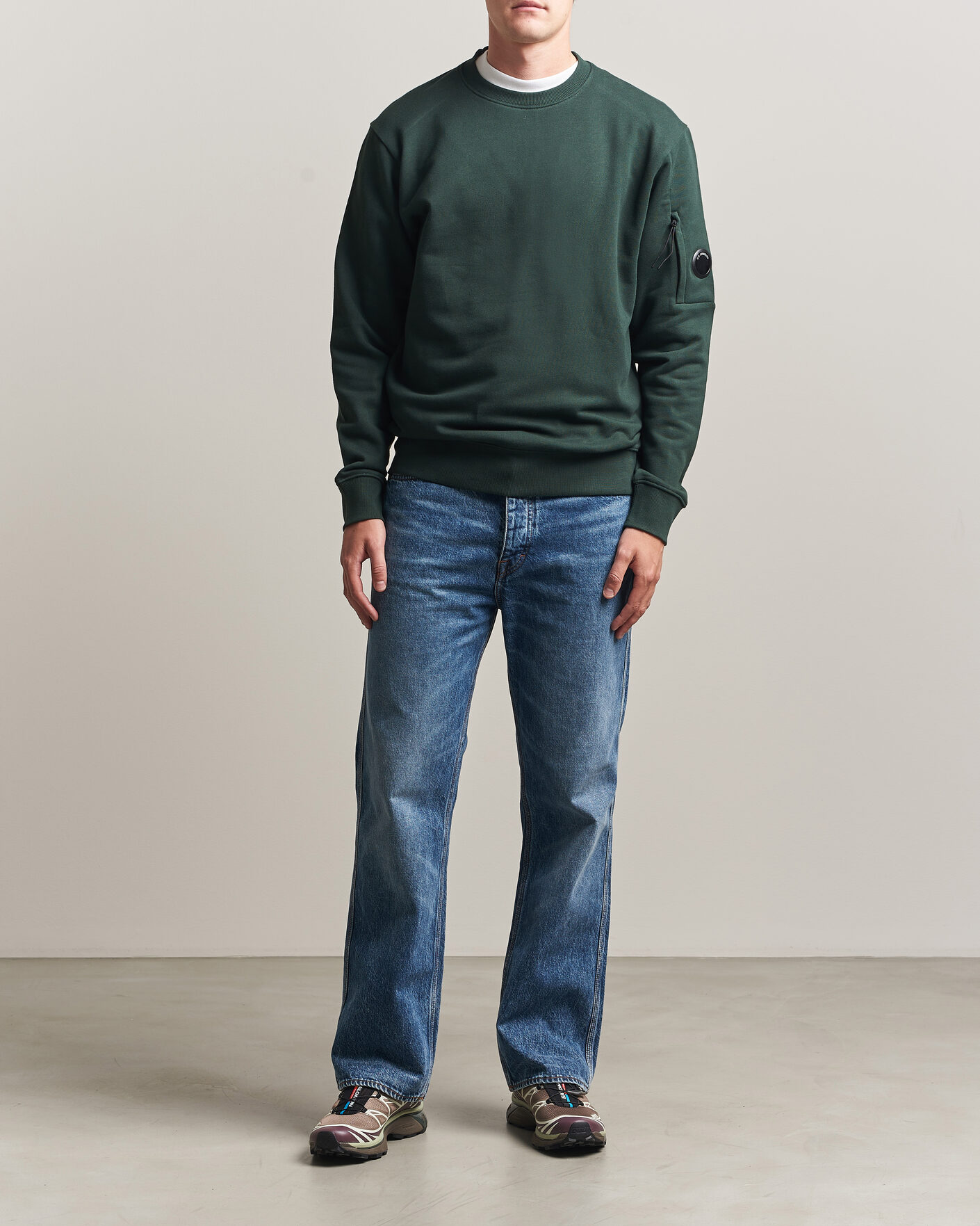 Uomini | Maglieria | C.P. Company | Diagonal Raised Fleece Lens Sweatshirt Emerald Green