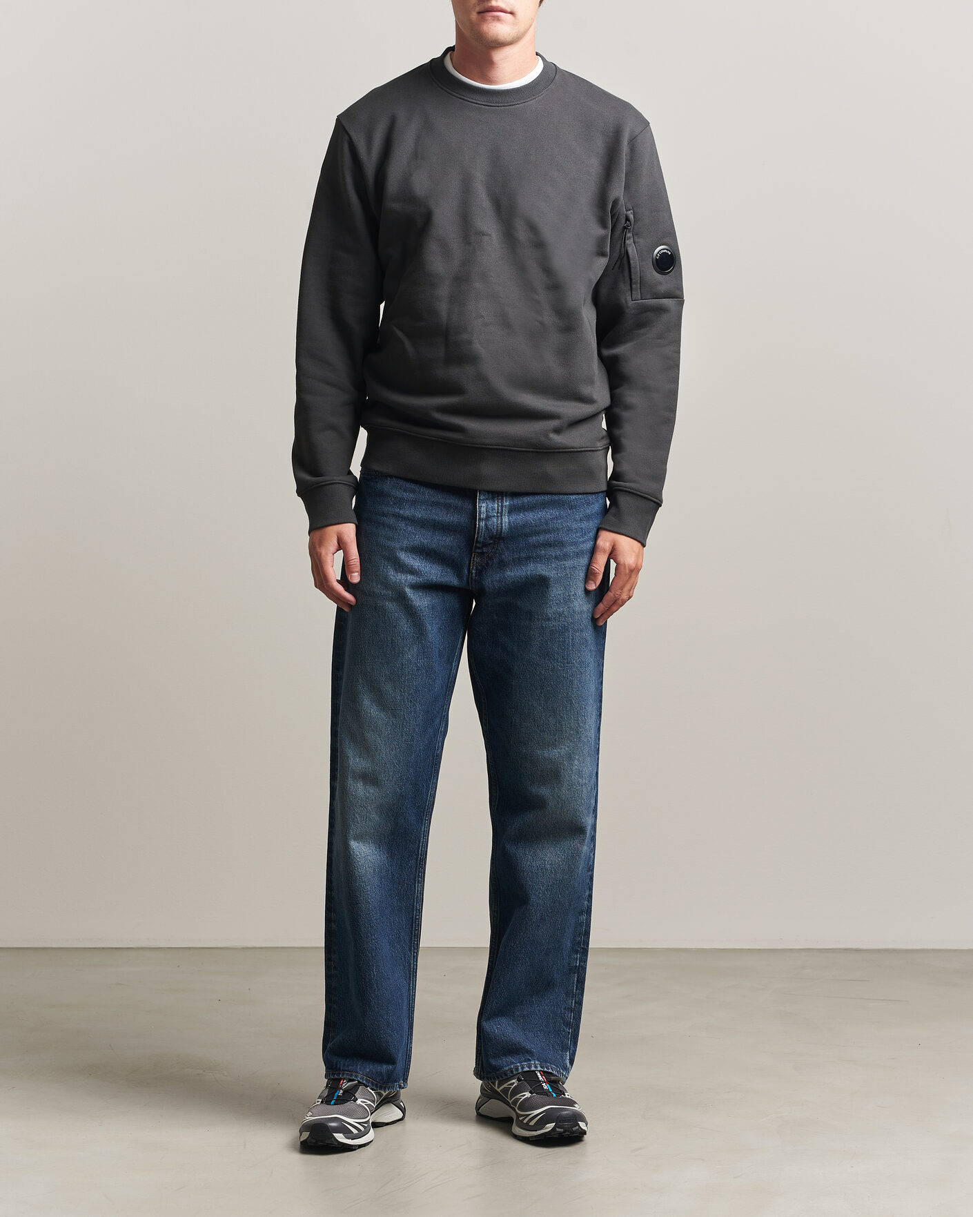 Uomini | Maglieria | C.P. Company | Diagonal Raised Fleece Lens Sweatshirt Dark Grey