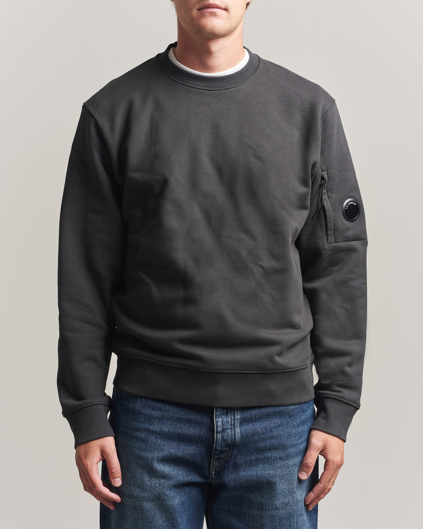 Uomini | Maglieria | C.P. Company | Diagonal Raised Fleece Lens Sweatshirt Dark Grey