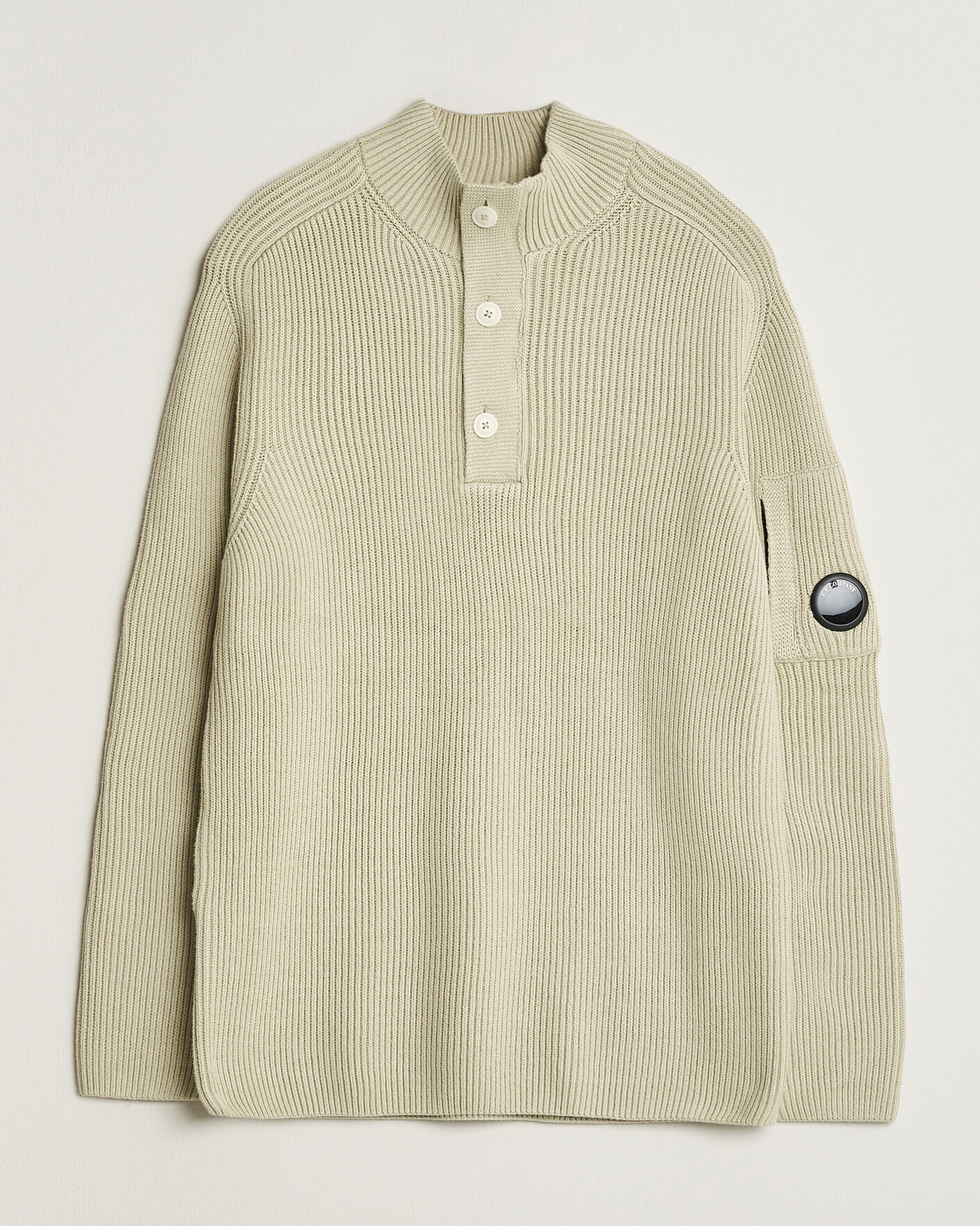 Uomini | Maglieria | C.P. Company | Full Rib Knitted Cotton Half Button Light Grey