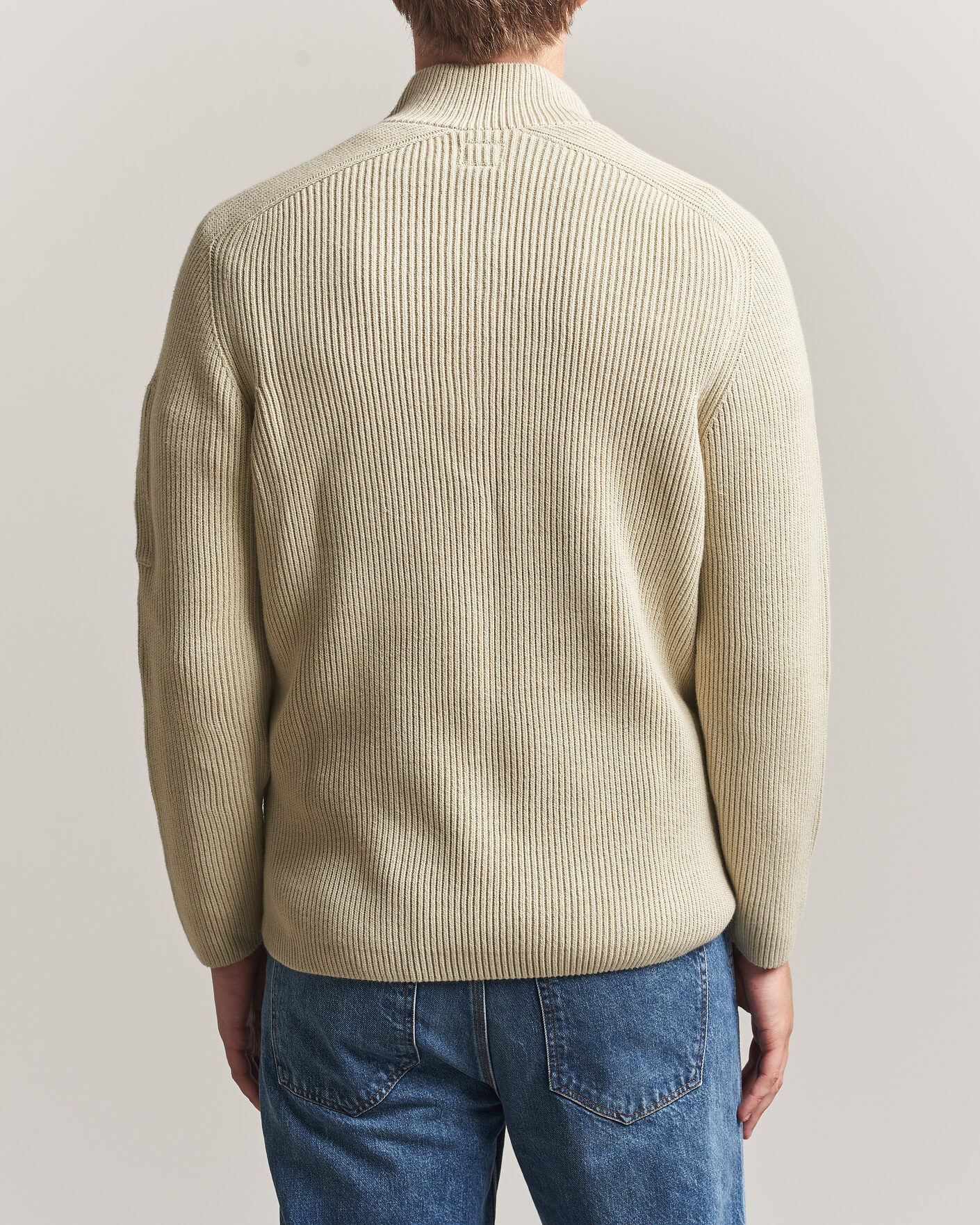 Uomini | Maglieria | C.P. Company | Full Rib Knitted Cotton Half Button Light Grey