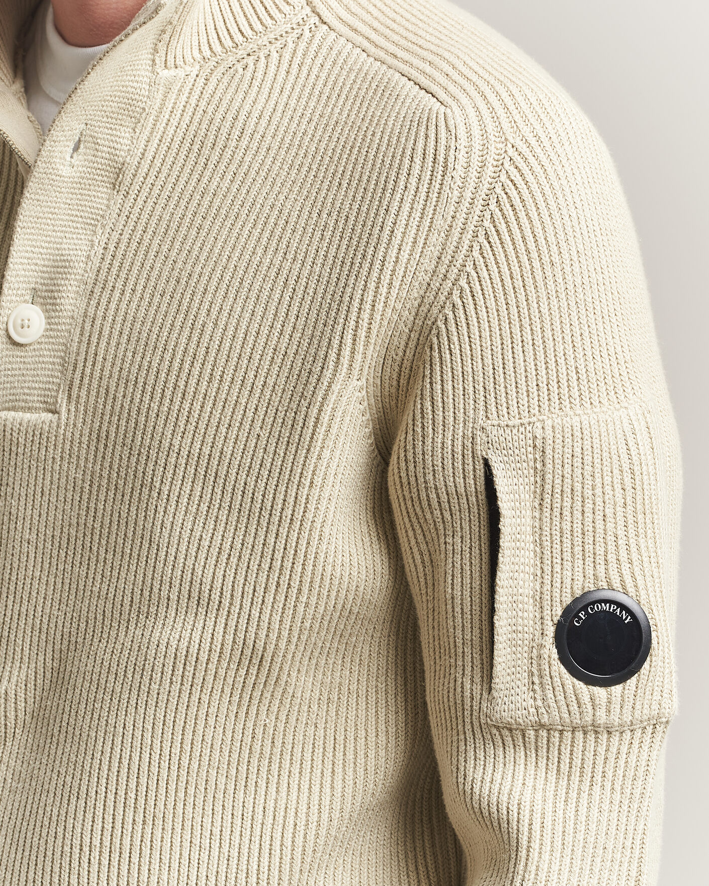 Uomini | Maglieria | C.P. Company | Full Rib Knitted Cotton Half Button Light Grey
