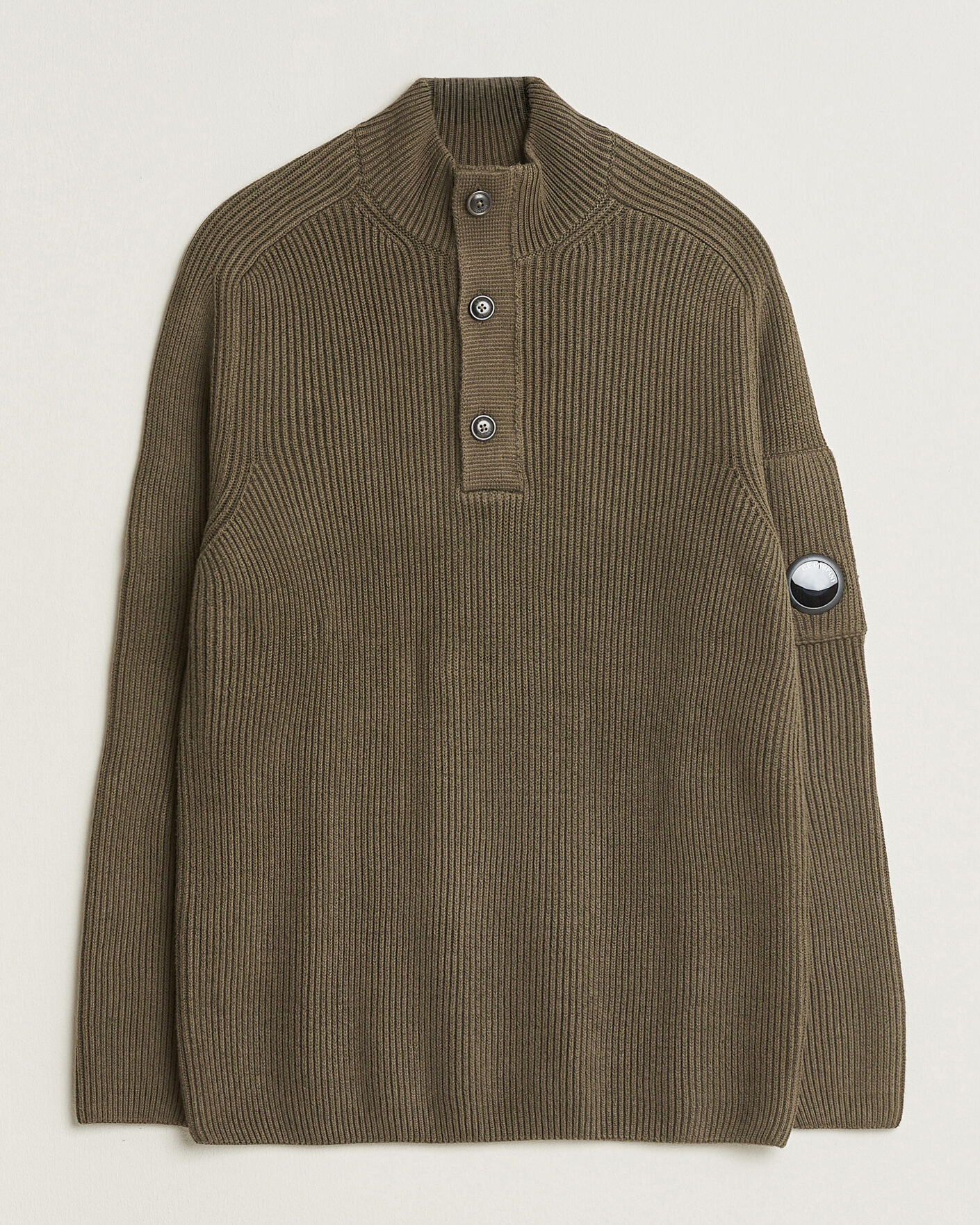 Uomini | Maglieria | C.P. Company | Full Rib Knitted Cotton Half Button Dark Green
