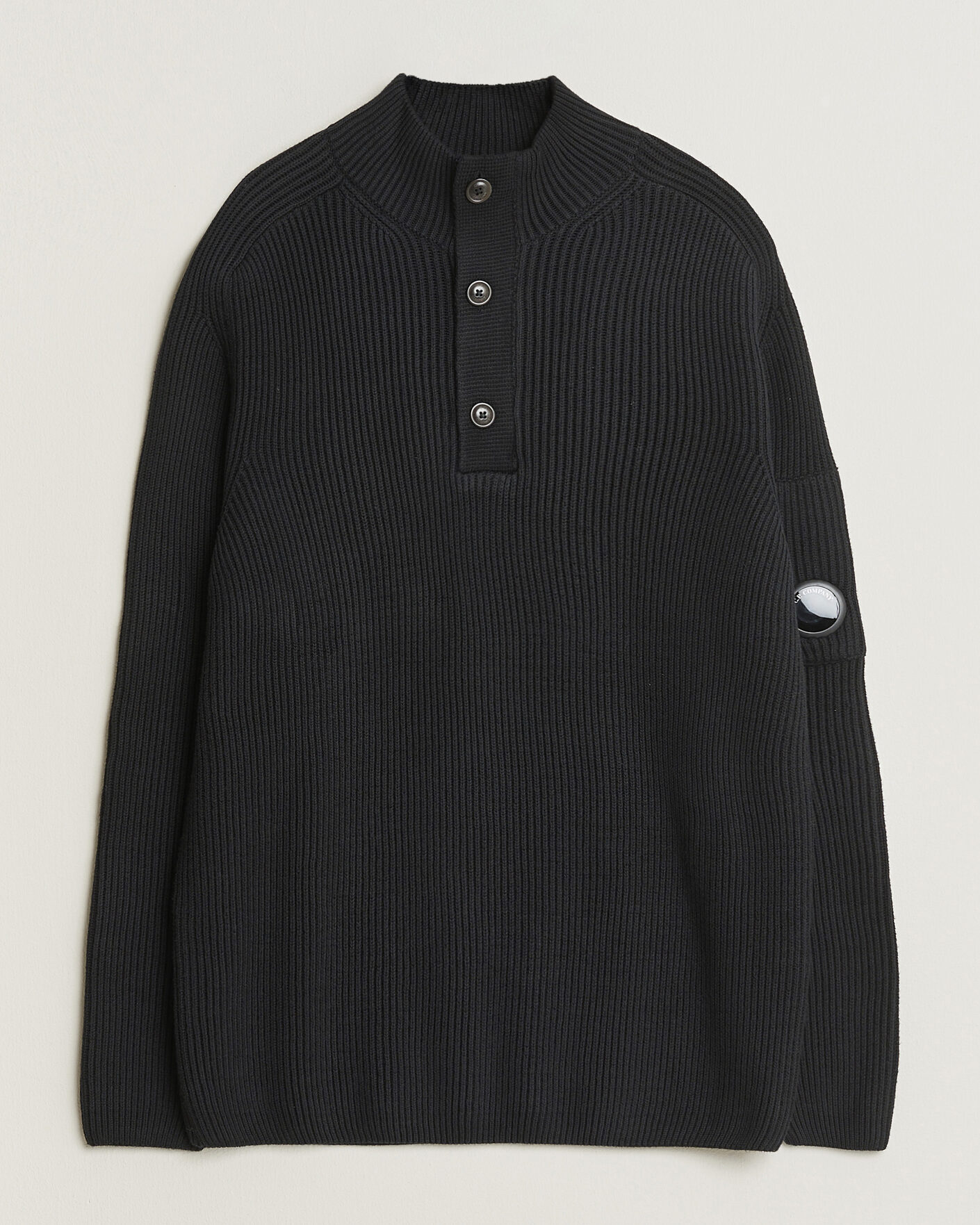 Uomini | Maglieria | C.P. Company | Full Rib Knitted Cotton Half Button Black