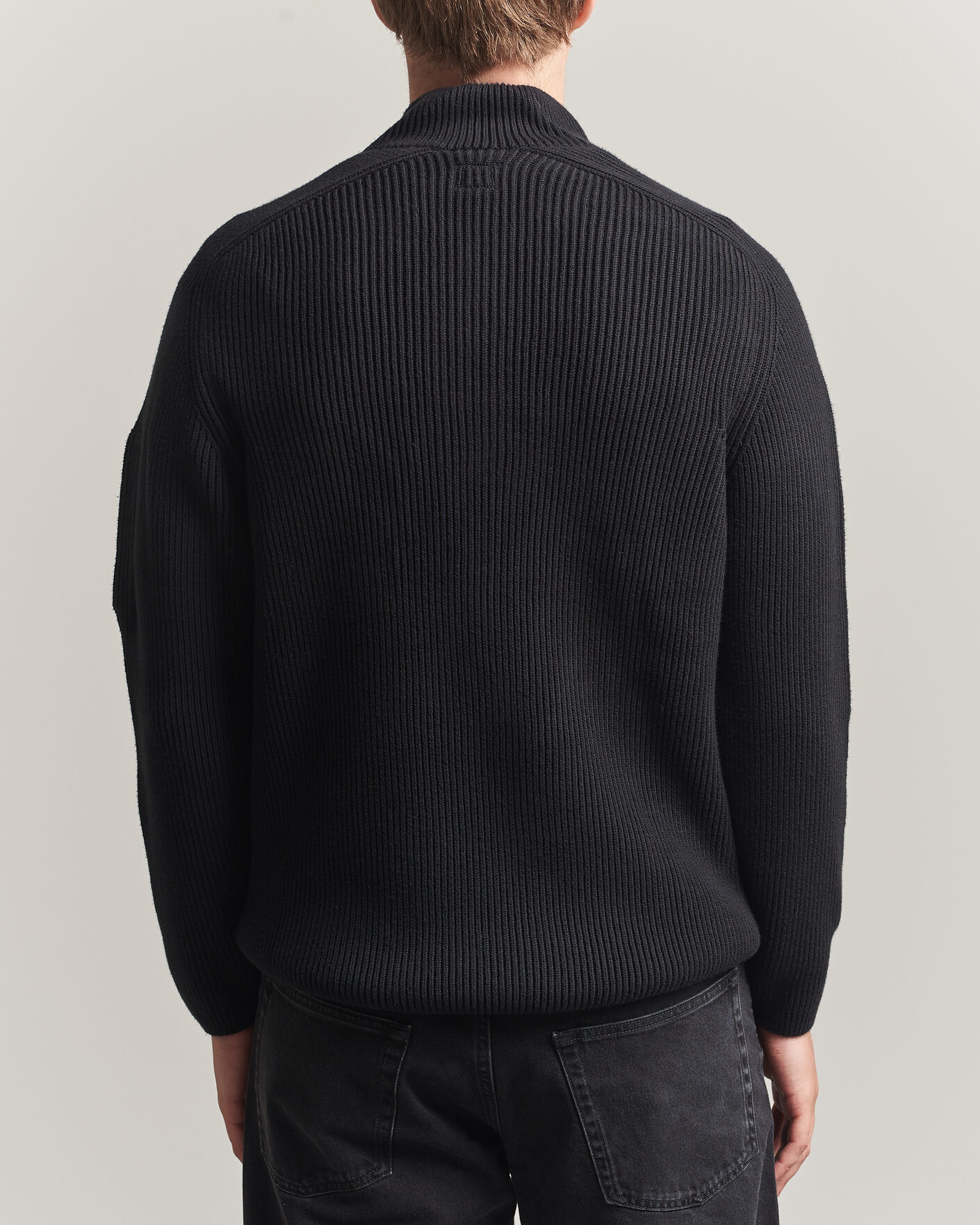 Uomini | Maglieria | C.P. Company | Full Rib Knitted Cotton Half Button Black