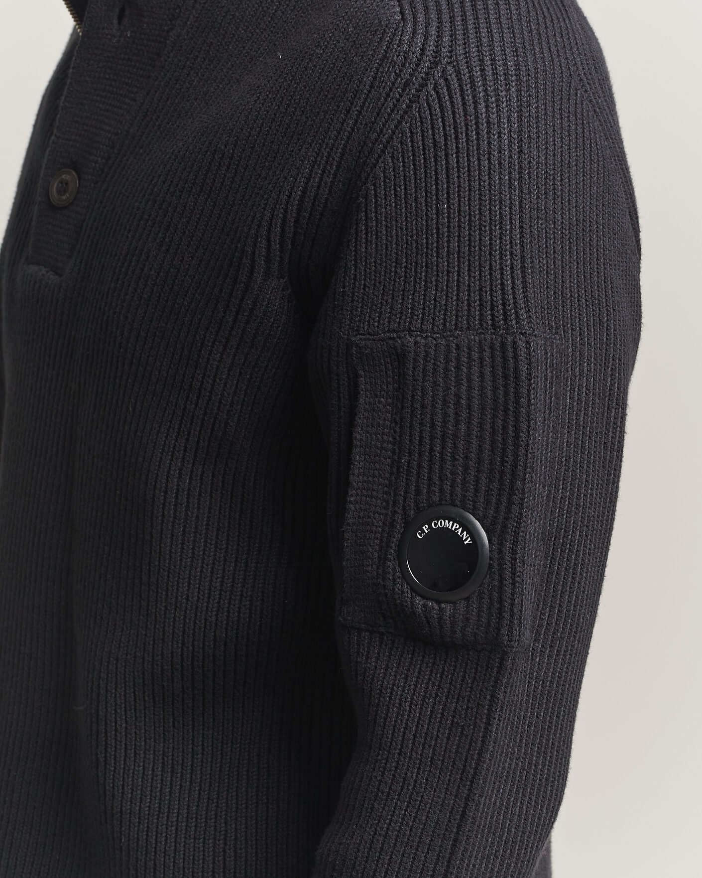 Uomini | Maglieria | C.P. Company | Full Rib Knitted Cotton Half Button Black