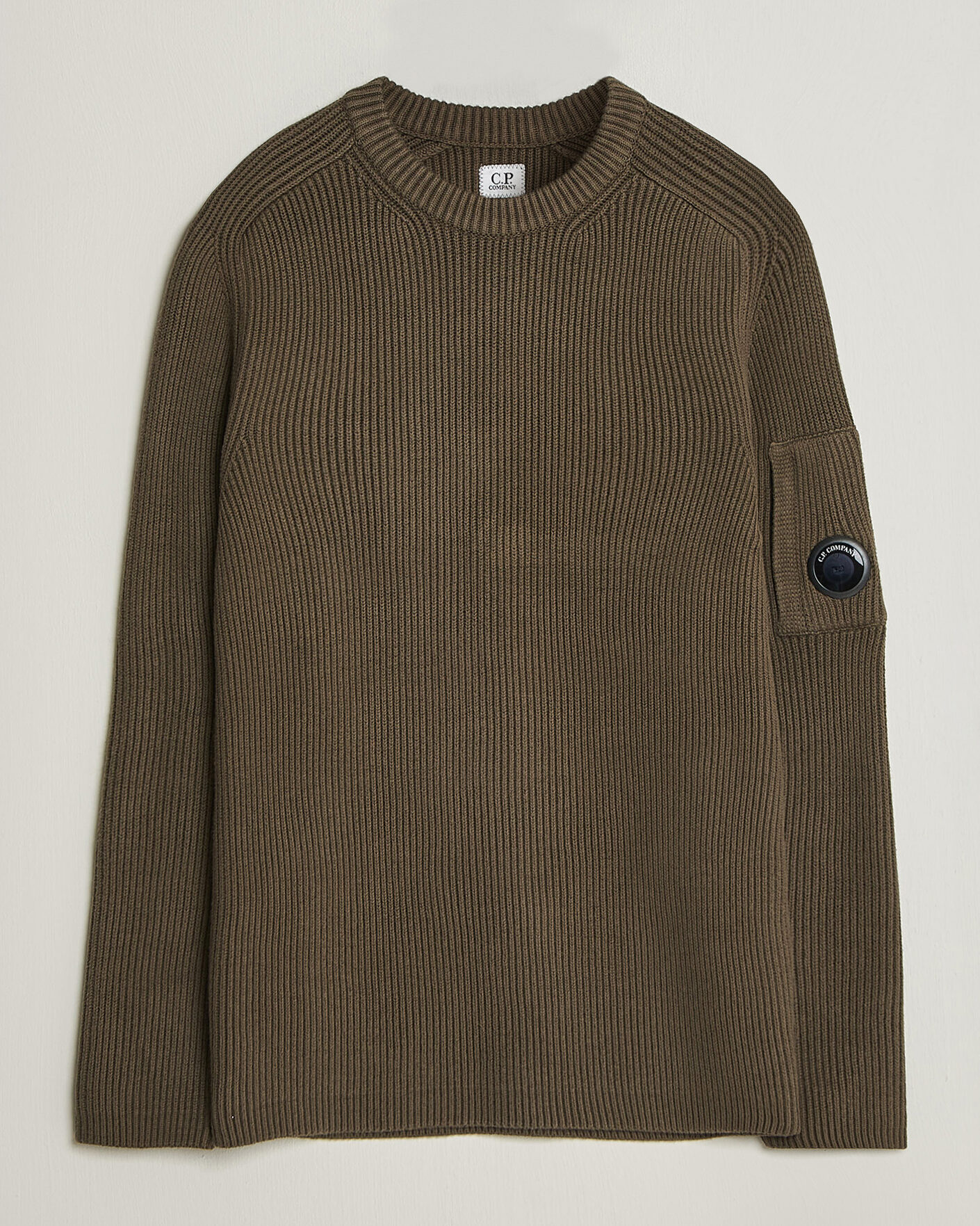 Uomini | Maglieria | C.P. Company | Full Rib Knitted Cotton Crew Neck Dark Green