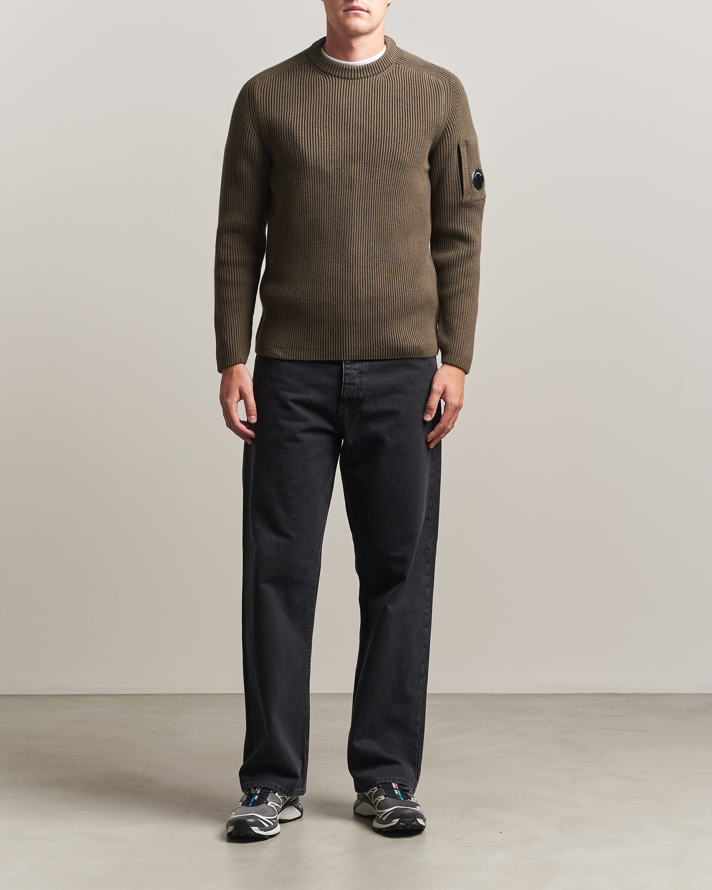 Uomini | Maglieria | C.P. Company | Full Rib Knitted Cotton Crew Neck Dark Green
